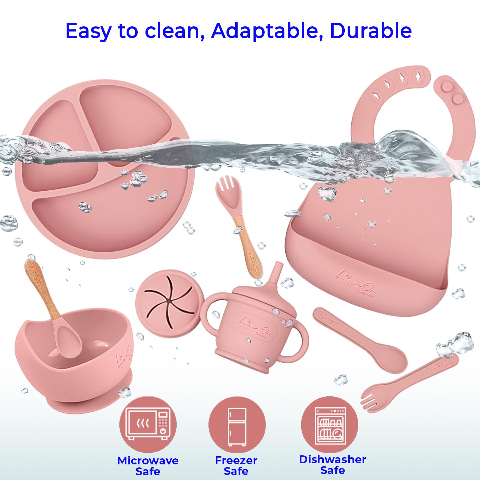 **LimOr BPA-Free Silicone Baby Feeding Set - Complete Toddler Eating Essentials for Baby Led Weaning (6-12 Months, Pink) - Perfect for Self-Feeding & Encouraging Independence at Home or On-the-Go**