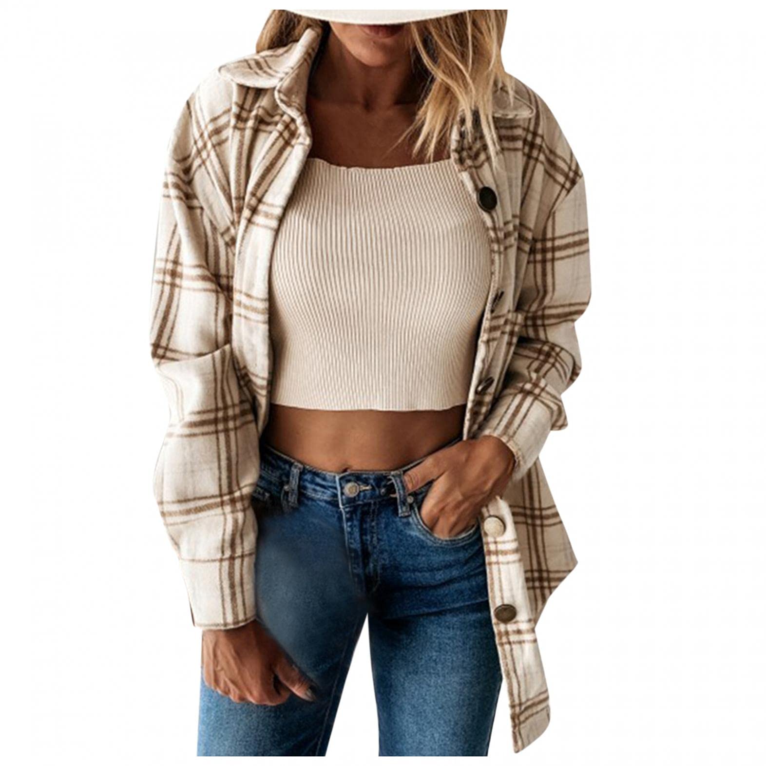 Women's Long Sleeve Plaid Shirt - Casual Cotton Button Down V-Neck Top for Fall & Winter | Perfect for Office, Date Night & Outdoor Activities