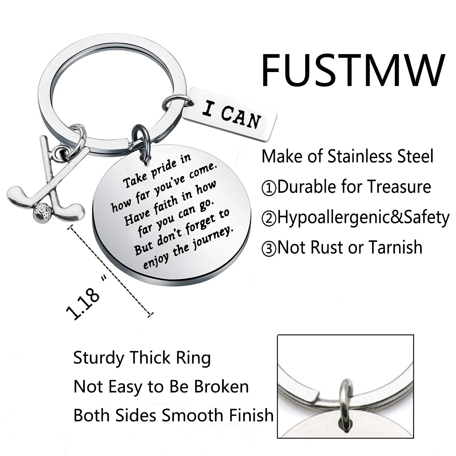 FUSTMW Golf Keychain - Inspirational Golf Gift for Golfers, Golf Team & Club Members - Perfect for Tournaments, Awards & Player Appreciation