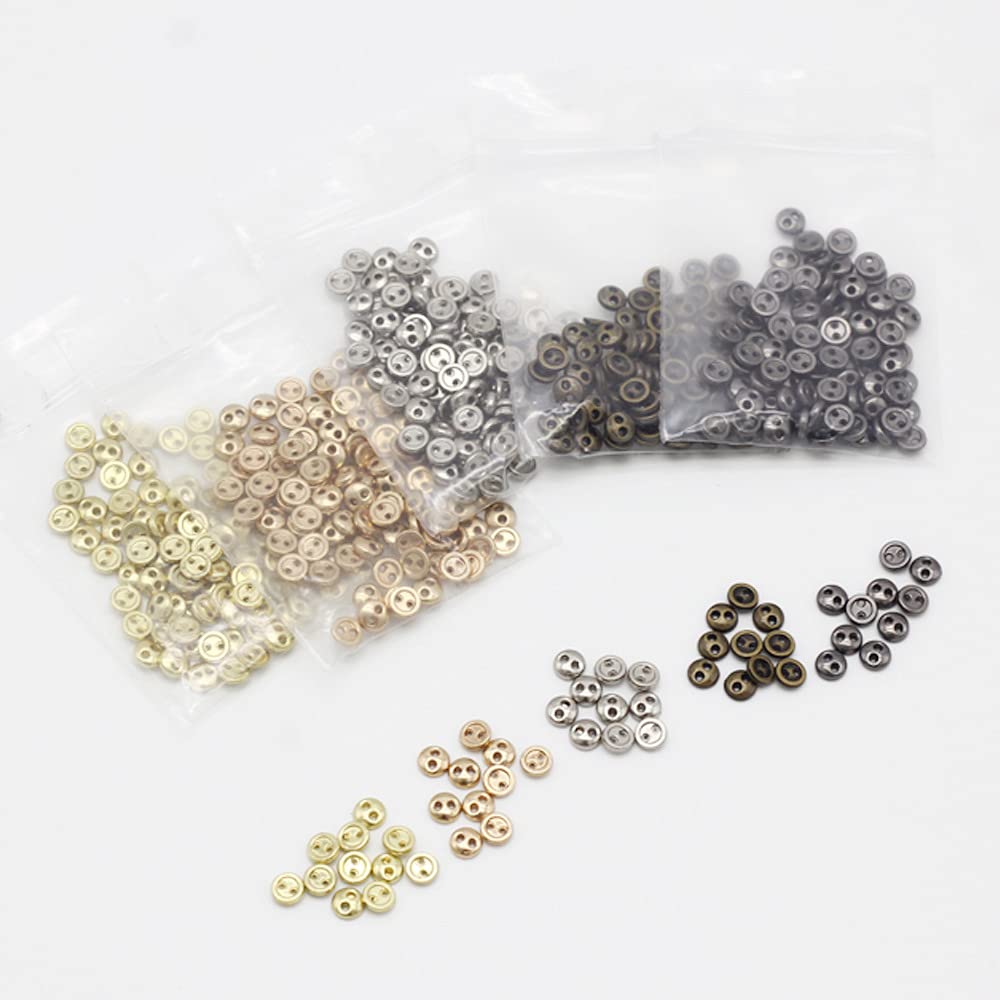 50 PCS 2 Hole Mini Metal Round Buttons - 5mm Small Bronze Buttons for Sewing, Doll Clothes, Bags & DIY Crafts - Perfect for DIY Projects, Scrapbooking & Fashion Accessories