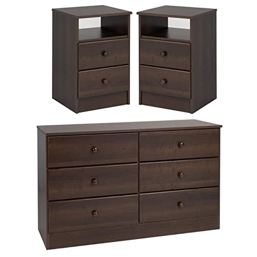 **Home Square 3-Piece Bedroom Set - 2 Nightstands & 6-Drawer Double Dresser - Modern Furniture for Master Bedroom, Guest Room, or Apartment**
