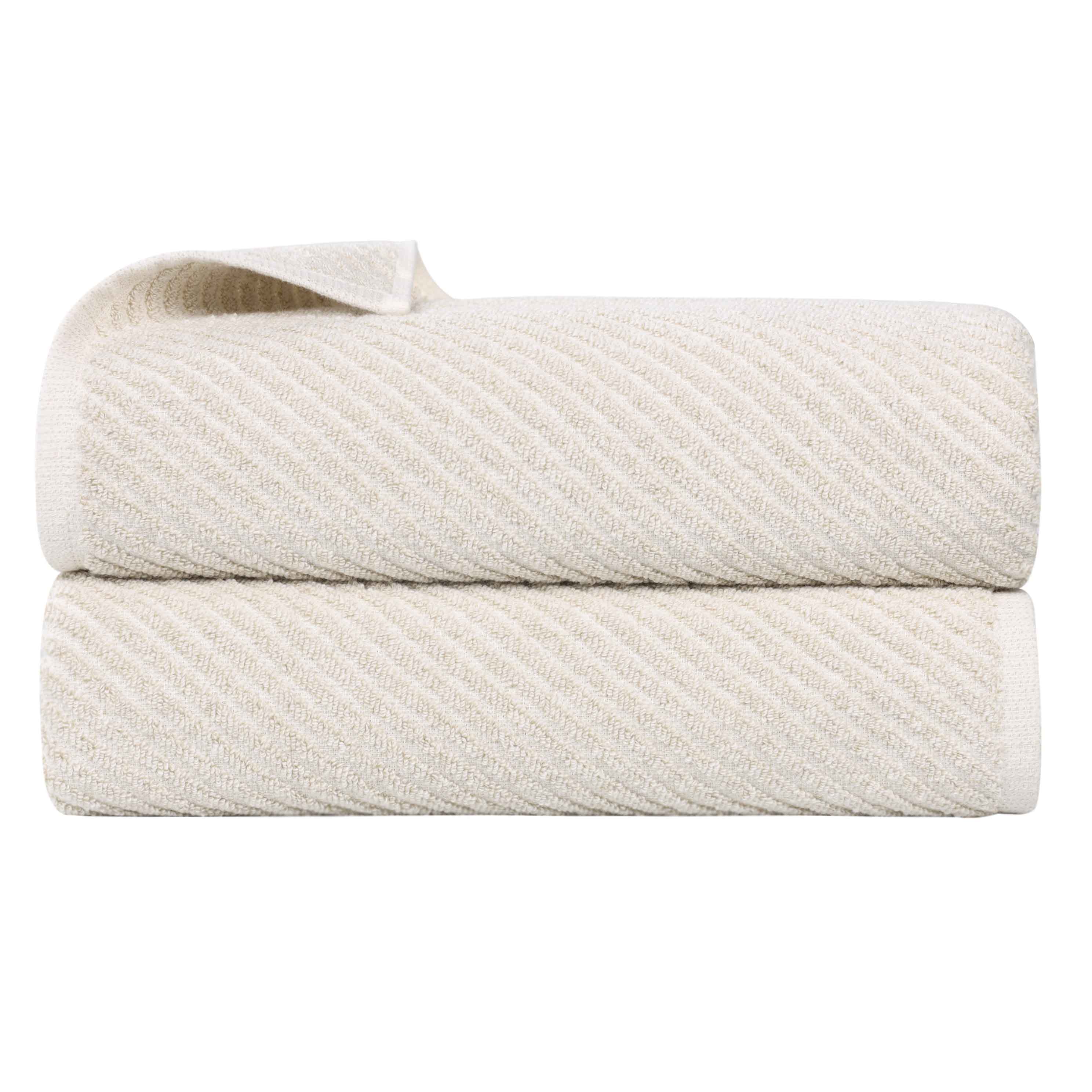 Premium Cotton Blend Diagonal Stripes Bath Towels Set of 2 - Ultra Soft & Absorbent Bath Sheets for Spa, Beach & Luxury Bathroom Decor