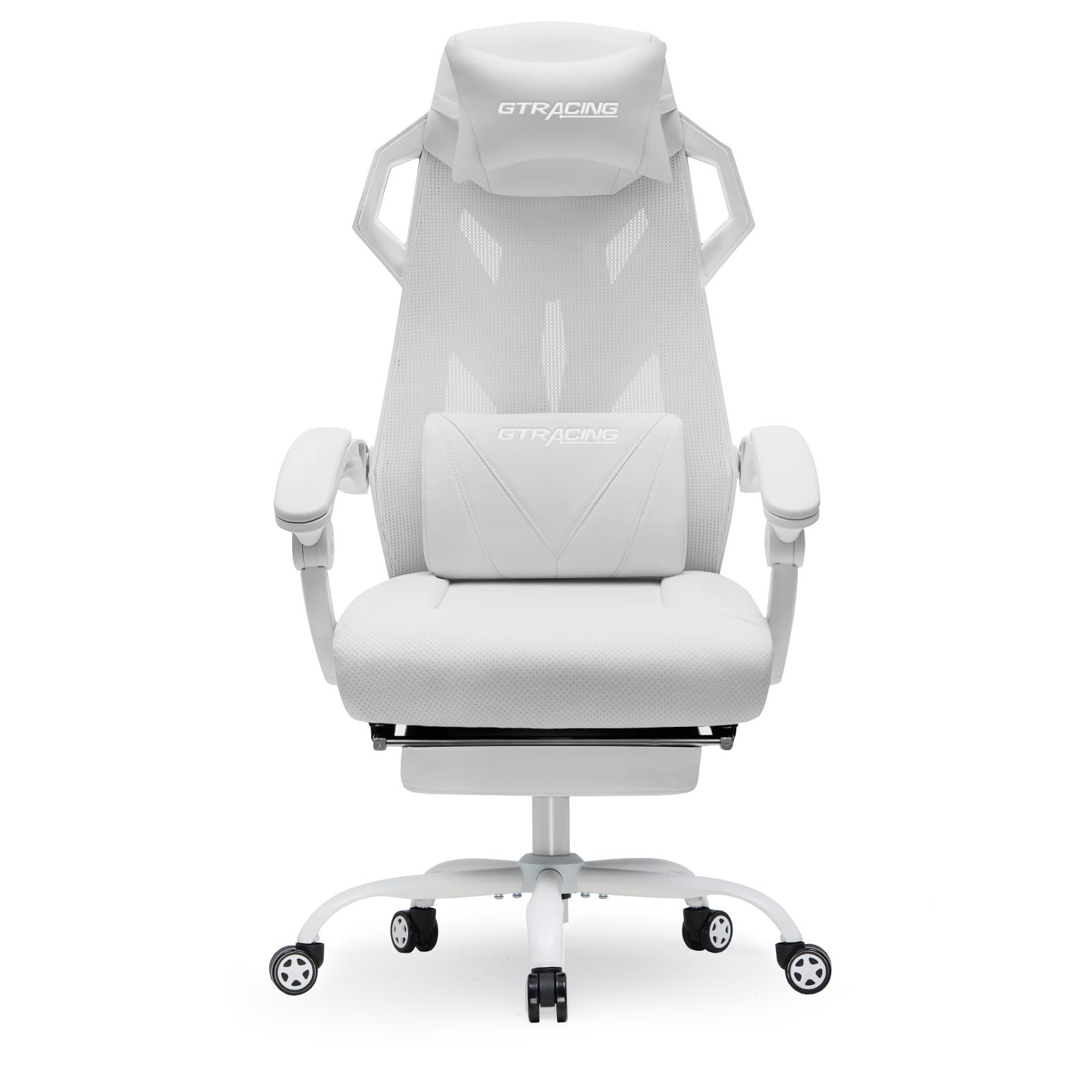 GTRACING Ergonomic Gaming Chair with Mesh Back, Adjustable Headrest & Lumbar Support, Reclining Computer Chair with Footrest for Home Office & Esports (White) - Perfect for Long Gaming Sessions & Work from Home Comfort