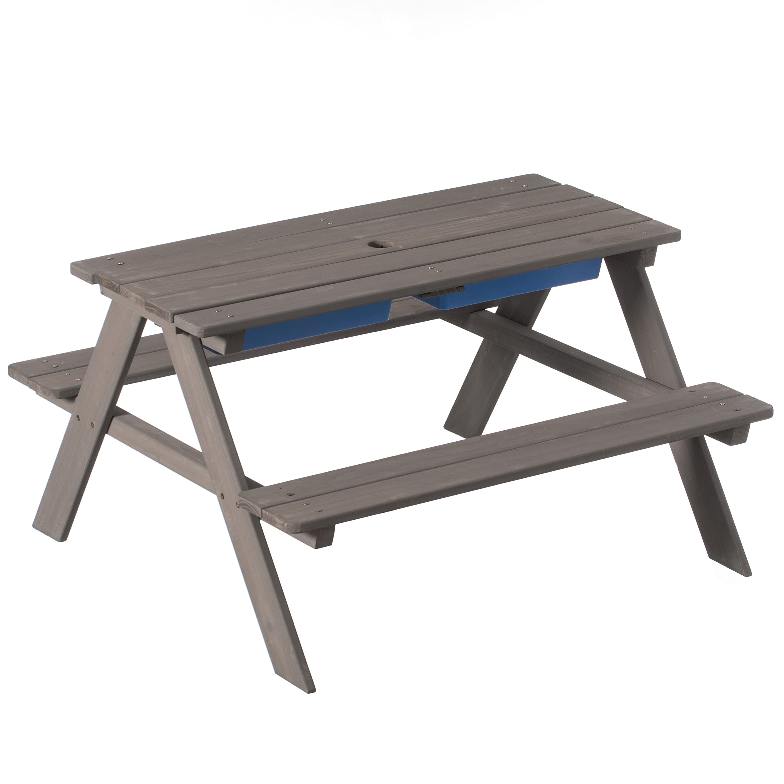 Gardenised Kids Picnic Play Table with Sandbox & Umbrella Hole - 2 Removable Play Boxes, Gray (QI004476) - Perfect for Outdoor Play, Backyard Fun & Toddler Activities