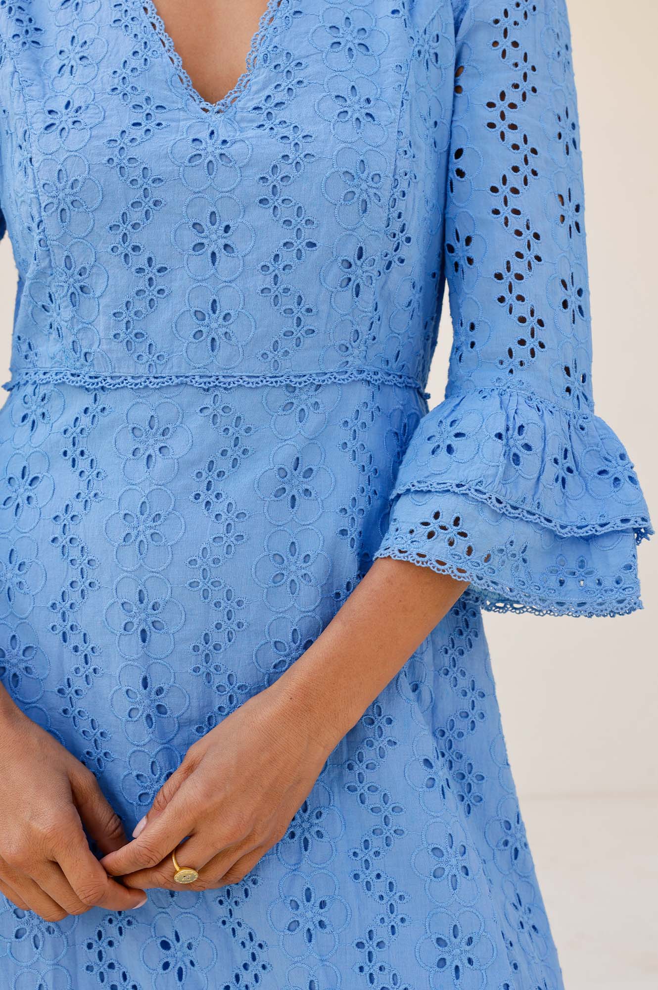 Victoria Broderie Floral Embroidered Summer Dress for Women - Blue Flowy Maxi Dress | Beach Wedding, Vacation & Party Wear