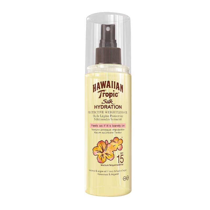 Hawaiian Tropic Silk Hydration Dry Oil Mist SPF 15 Sunscreen - Lightweight, Hydrating Body Oil Spray with Coconut Scent for Beach, Pool & Outdoor Activities