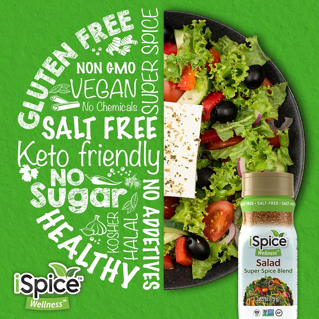 iSpice - 100% Pure Natural Salt-Free & Sugar-Free Wellness Salad Seasoning | Fat-Free Super Spice Blend | Ready to Use | Perfect for Salads, Soups, Grilled Vegetables & Healthy Meal Prep