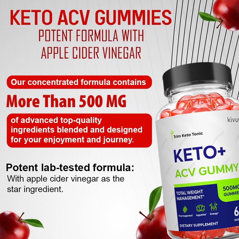 Kivus Trim Keto Tonic Gummies for Weight Loss - 60 Count Sugar-Free Ketogenic Supplement for Men & Women - Perfect for Low-Carb Diet, Energy Boost & Appetite Control