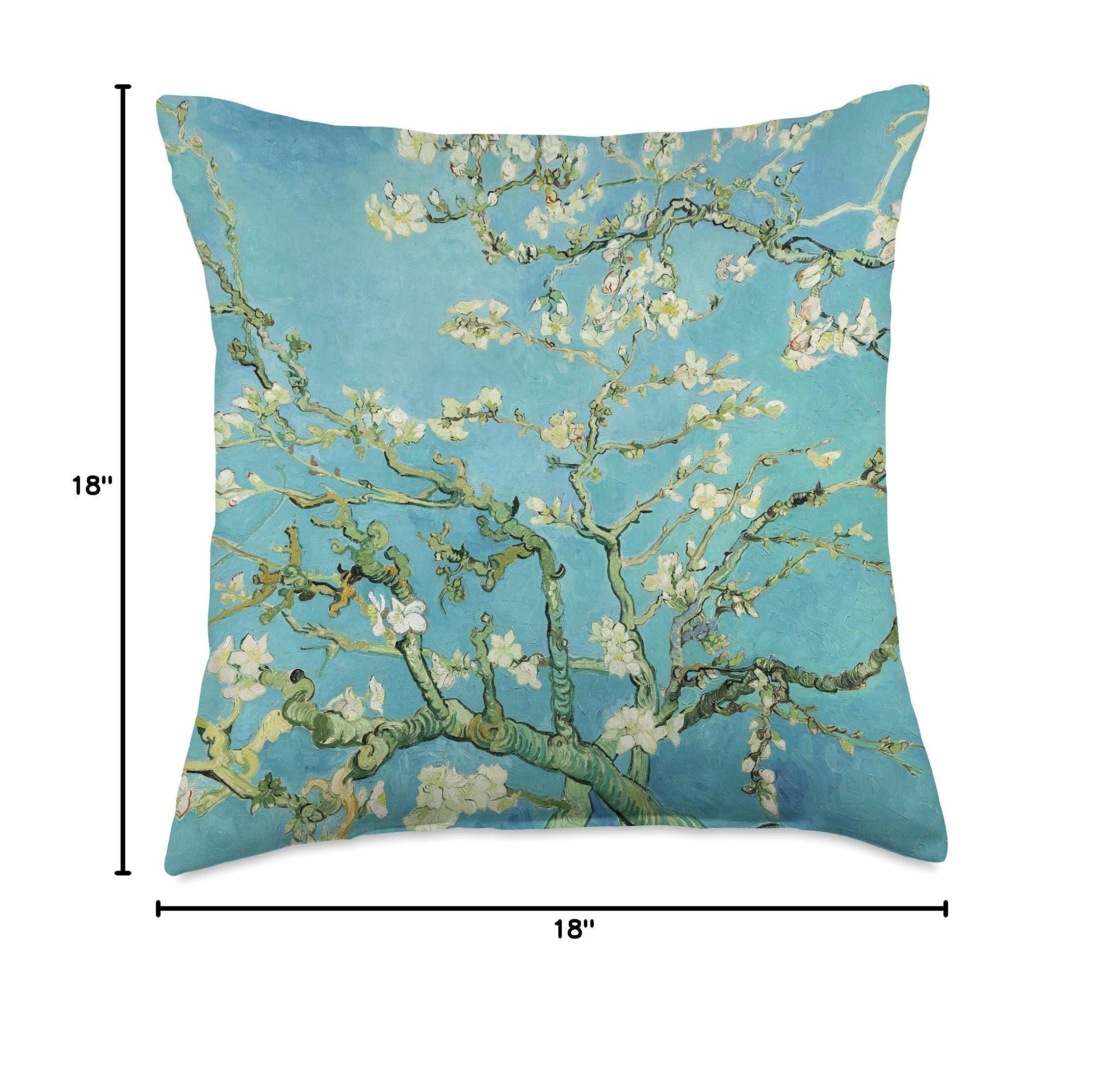 Vincent Van Gogh White Blossoms Sky Blue Decorative Throw Pillow - Perfect for Living Room Sofa, Bedroom Decor & Home Accent