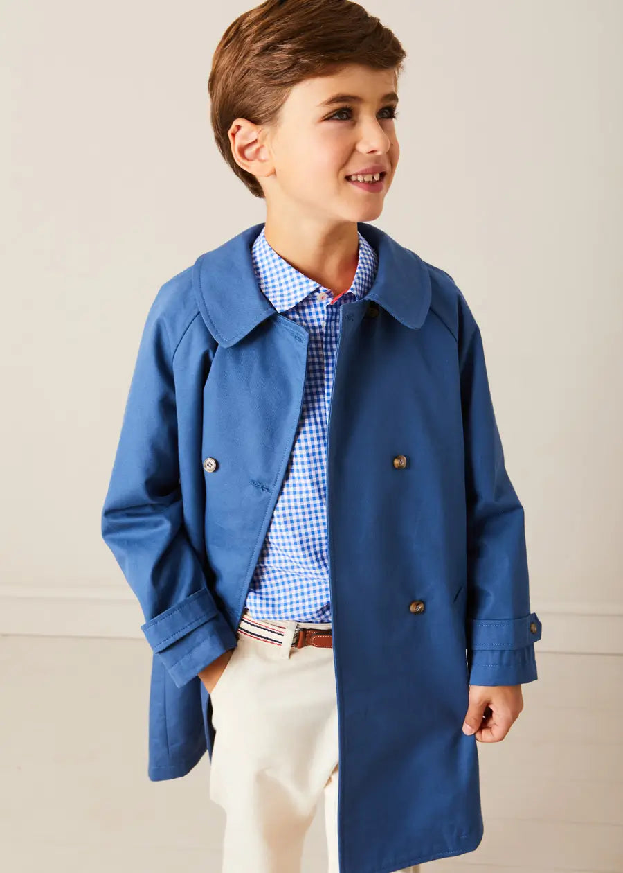 Double Breasted Coat with Detachable Hood for Boys & Girls - Blue Winter Jacket (18 Months to 10 Years) | Warm Outerwear for School, Playdates & Outdoor Activities