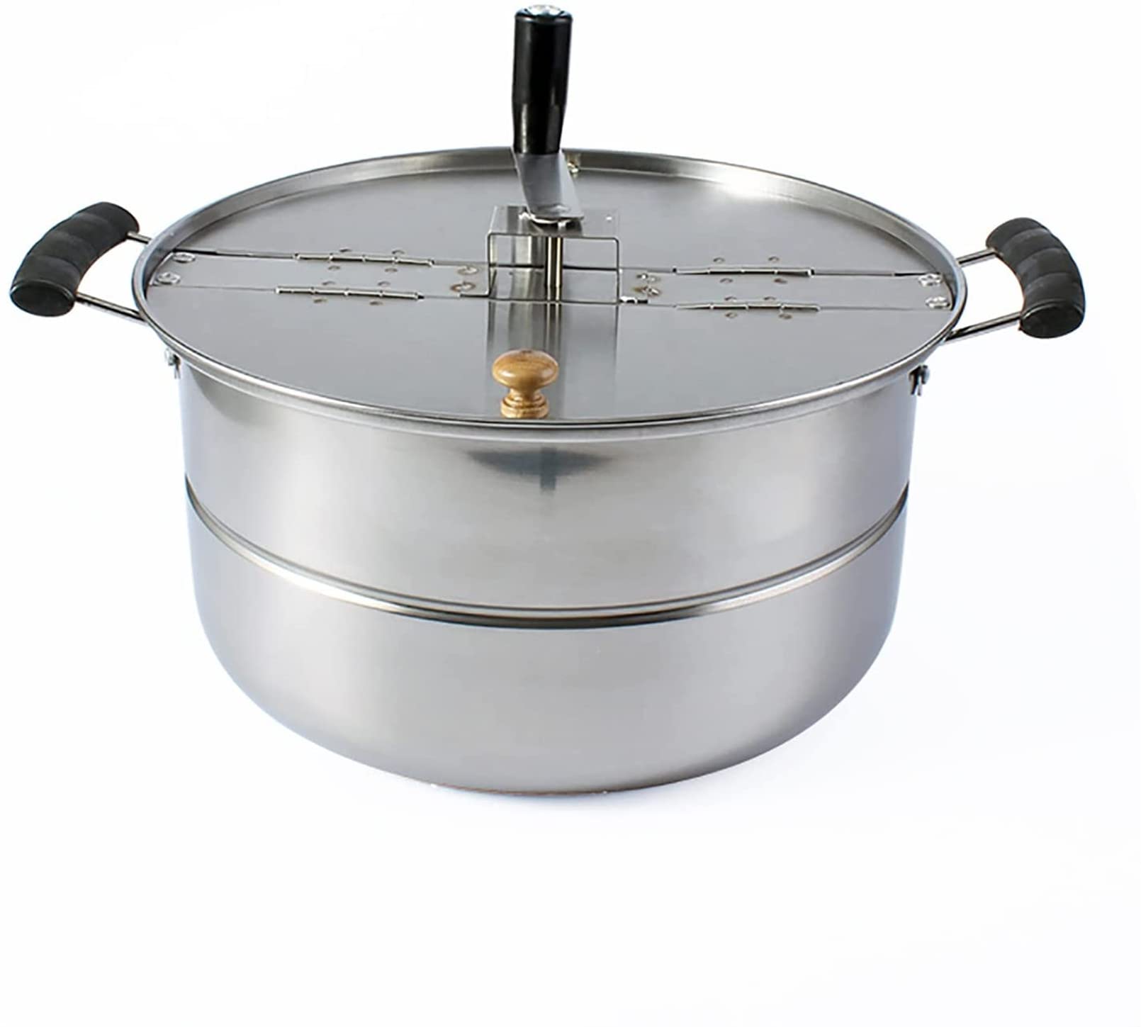 Stainless Steel Popcorn Maker Pot with Manual Hand Crank - Nonstick Stovetop Popcorn Popper for Gas & Electric Stoves - Perfect for Home Theater Nights, Camping & Commercial Use