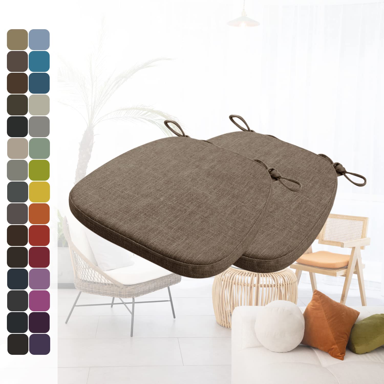 Non-Slip Kimgull Chair Cushions with Ties - Set of 2 Thickened Breathable Seat Pads with Removable Covers (17x15.7x1.2 Inches, Brown) - Ergonomic Support for Back Pain Relief - Perfect for Kitchen, Dining, Office, Gaming & Reading Chairs - Ideal for Home, Work, Study, Long Sitting Sessions - Great Gift for Office Workers, Students & Elderly - Use in Home Office, Conference Rooms, Study Desks & Living Room Relaxation Areas