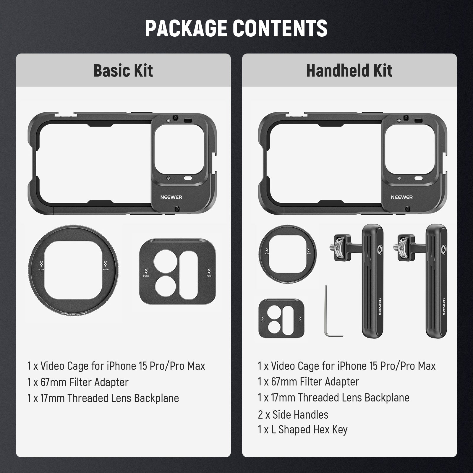 NEEWER PA023 Metal Protective Cage for iPhone 15 Pro & Pro Max - Durable Phone Mount for Filmmaking, Vlogging & Photography