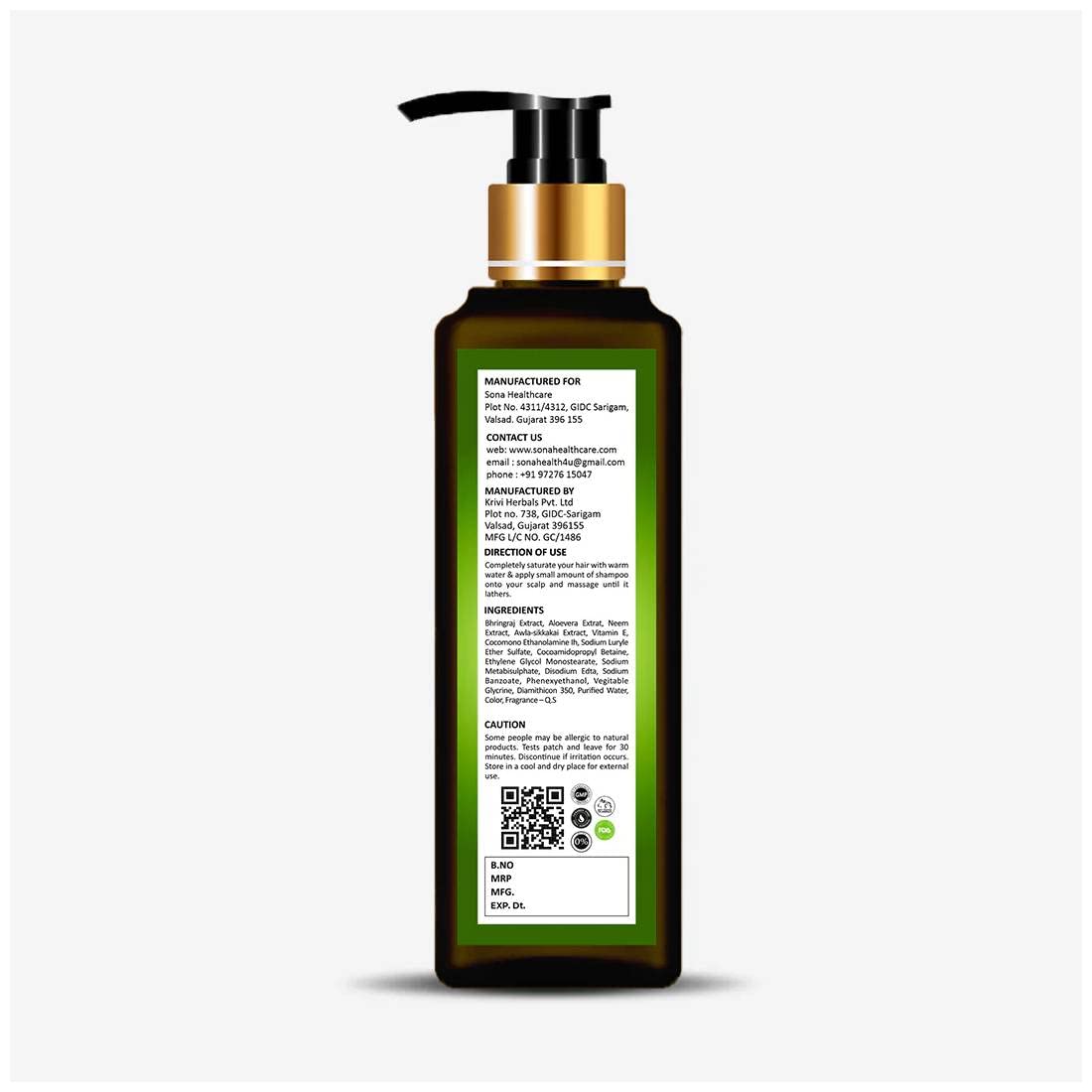 SONA Bhringraj Hemp Shampoo with Bhringraj Oil, Hemp Seed Oil & Vitamin E - Paraben Free Hair Care for Dry, Damaged Hair - Promotes Hair Growth & Scalp Health - Perfect for Daily Use & Natural Hair Treatment