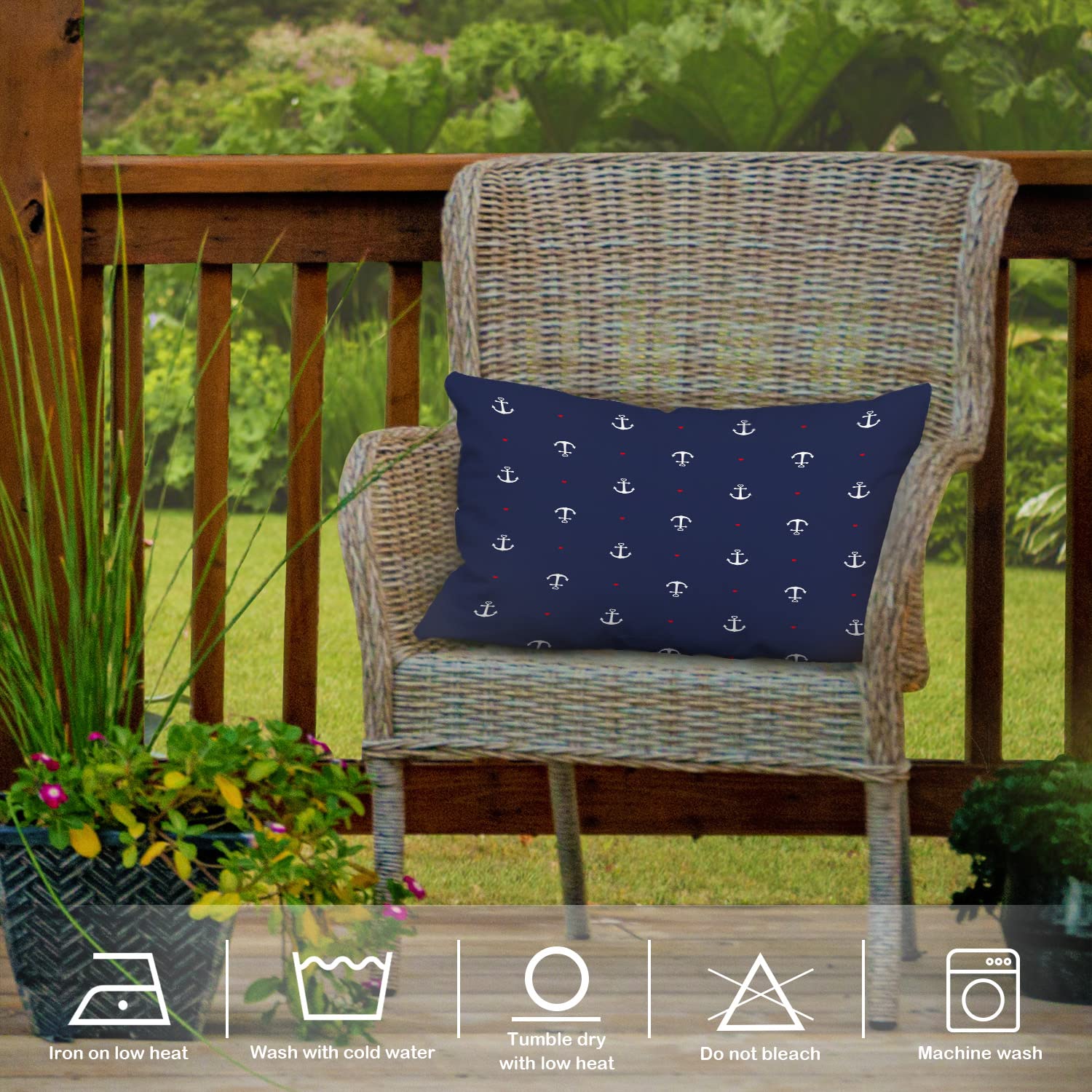 Nautical Decorative Pillow Covers 12x20 Inch - Blue and White Cotton Lumbar Cushion with Red Heart Design for Sofa, Bed, or Boat - Coastal Home Decor & Marine Themed Living Room Accessories