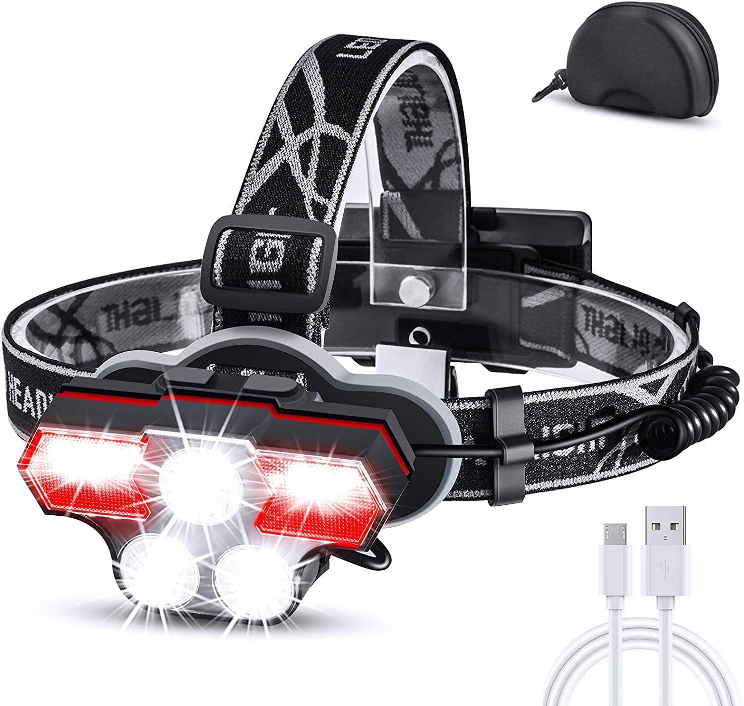 Colaer USB Rechargeable LED Headlamp - 27 Ultra Bright LEDs with Red Light, 6 Modes Headlight for Adults - Perfect for Camping, Running, Fishing, Hiking & Outdoor Adventures