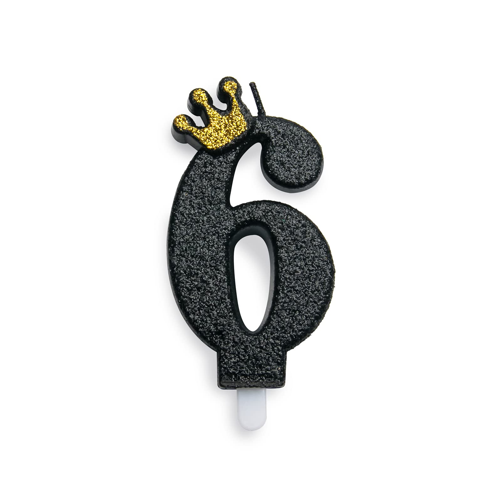 UVTQSSP 3.54 Inch Black Glitter Number 6 Birthday Candles with Golden Crown Topper - Cake Decorations for 6th Birthday Parties, Celebrations & Special Occasions