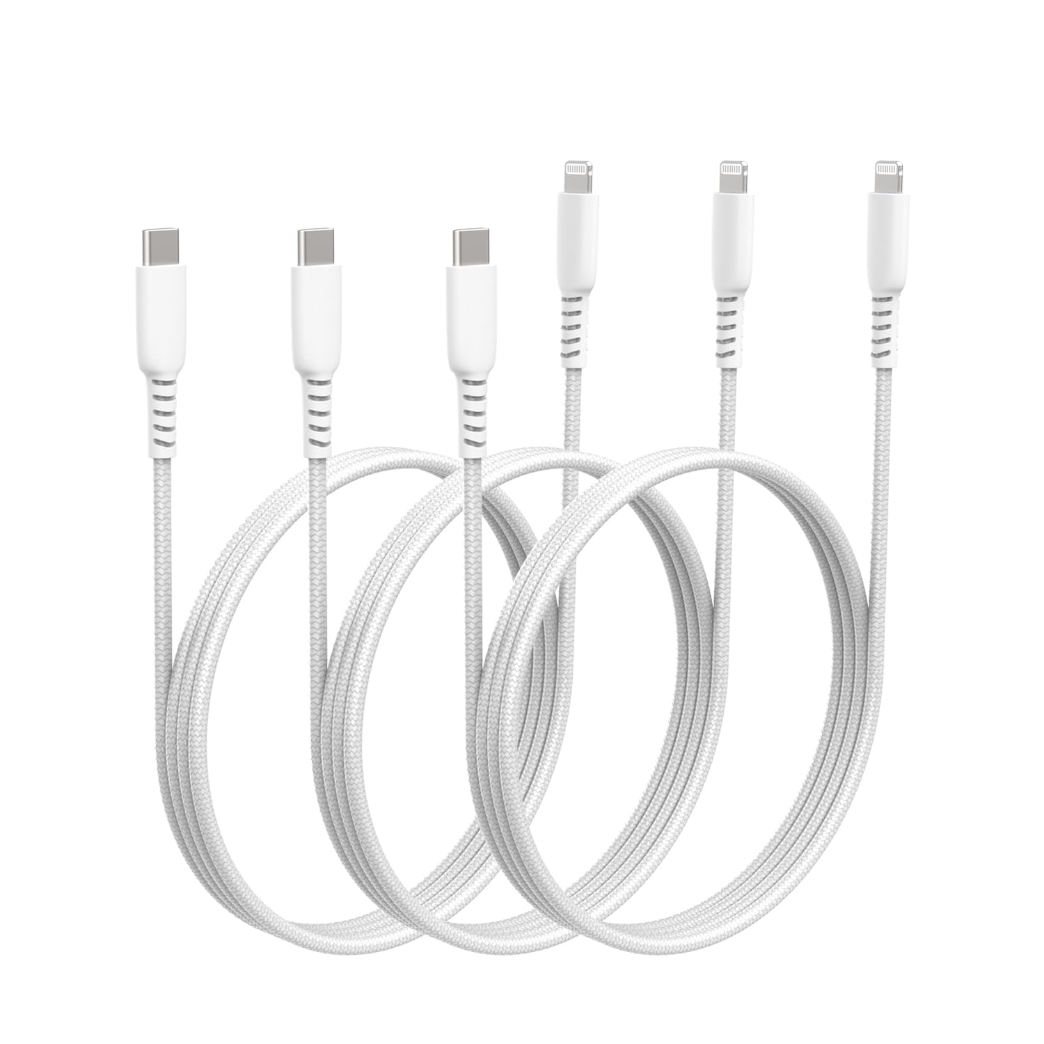 3-Pack USB C to Lightning Cable 3Ft - Fast Charging 3A Braided Cable for iPhone 14/13/12/11/XS/XR/8/7/6/5 - Durable Woven Type-C to Lightning Charger for Car Play, Home & Office - White