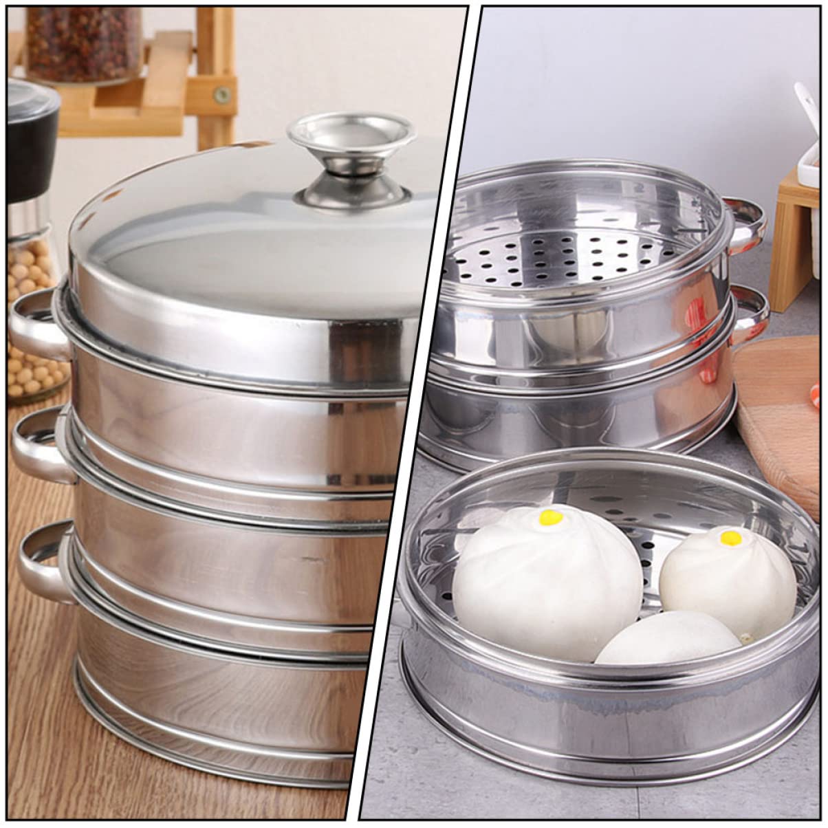Stainless Steel Steamer Pot Set with Round Steam Basket, Cooling Rack & Trivet Stand - Asian Cooking, Baking & Grilling Utensils for High Pressure Cooking | Perfect for Dumplings, Vegetables & Seafood