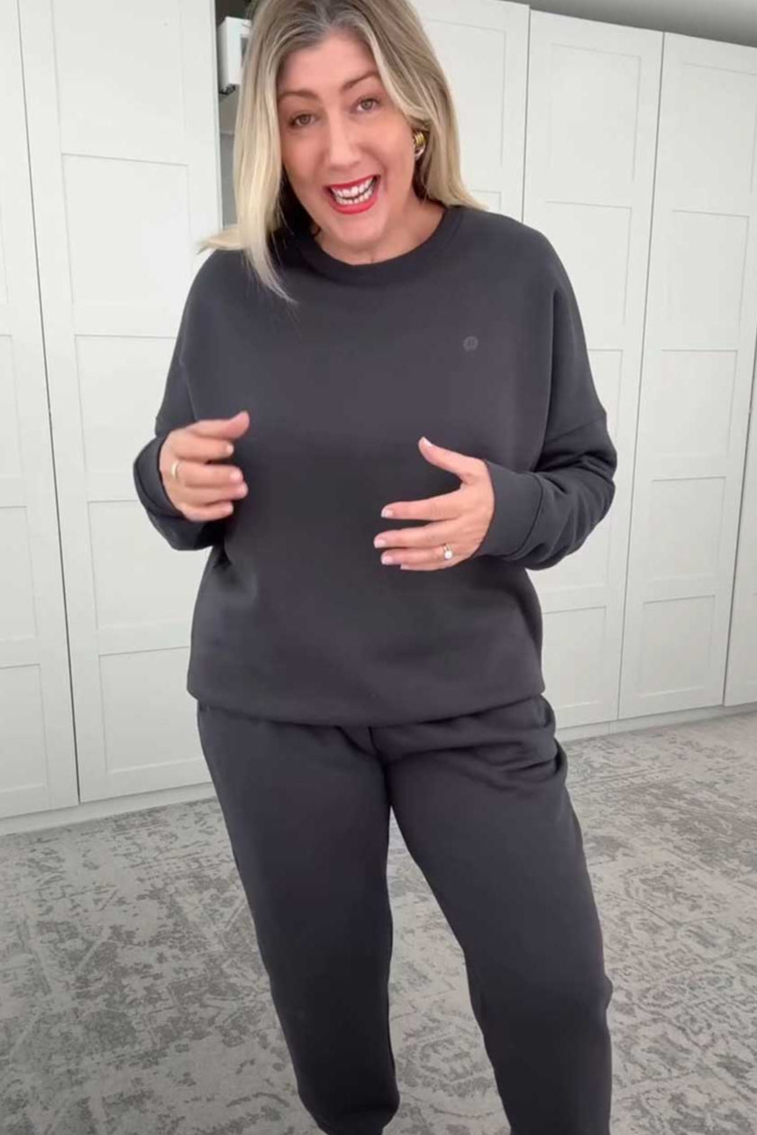 Off Duty Sweatshirt for Women & Men - Soft Cotton Pullover Hoodie in Charcoal Black | Casual Loungewear, Streetwear Fashion, and Cozy Home Wear