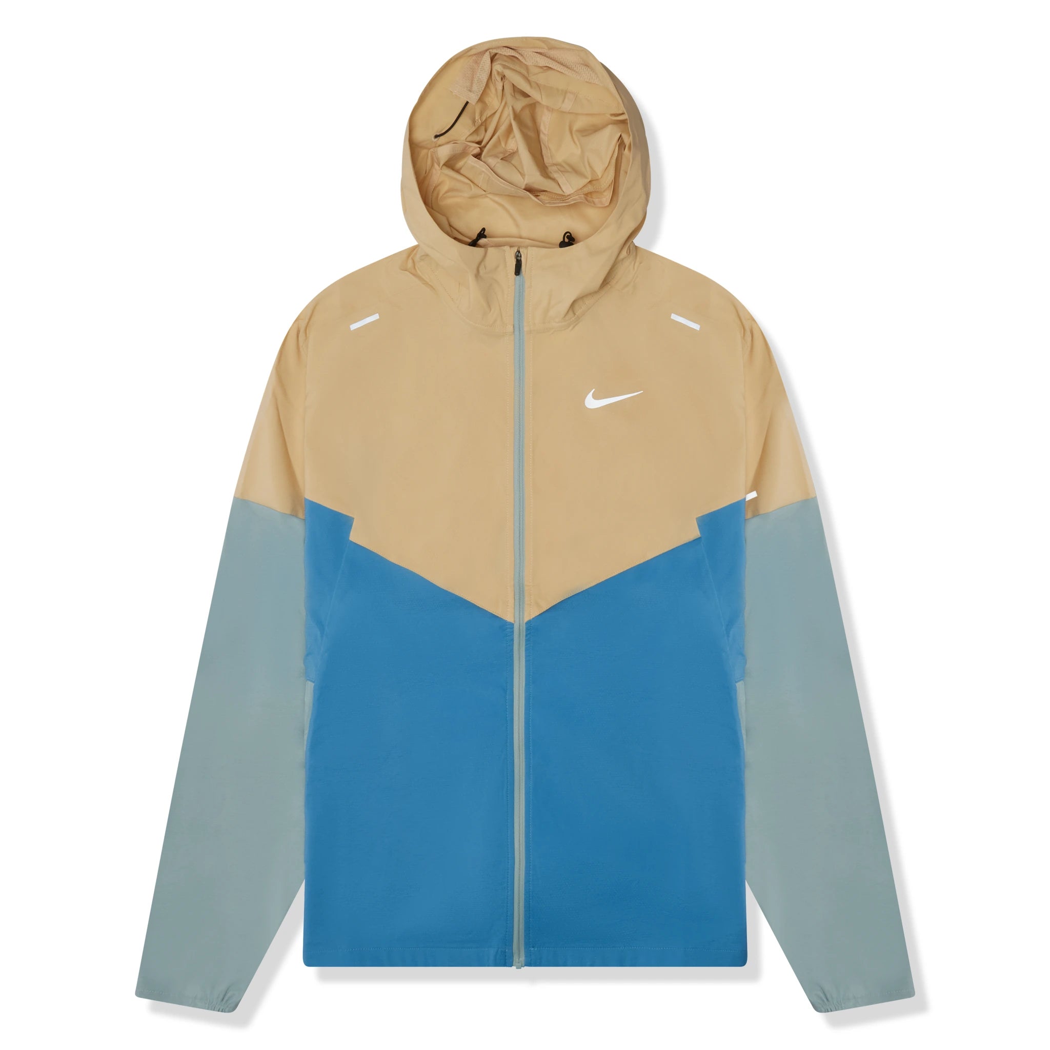 Nike Repel Packable Windrunner Jacket for Men & Women - Lightweight Water-Resistant Hooded Raincoat in Beige & Blue - Perfect for Hiking, Running & Outdoor Adventures