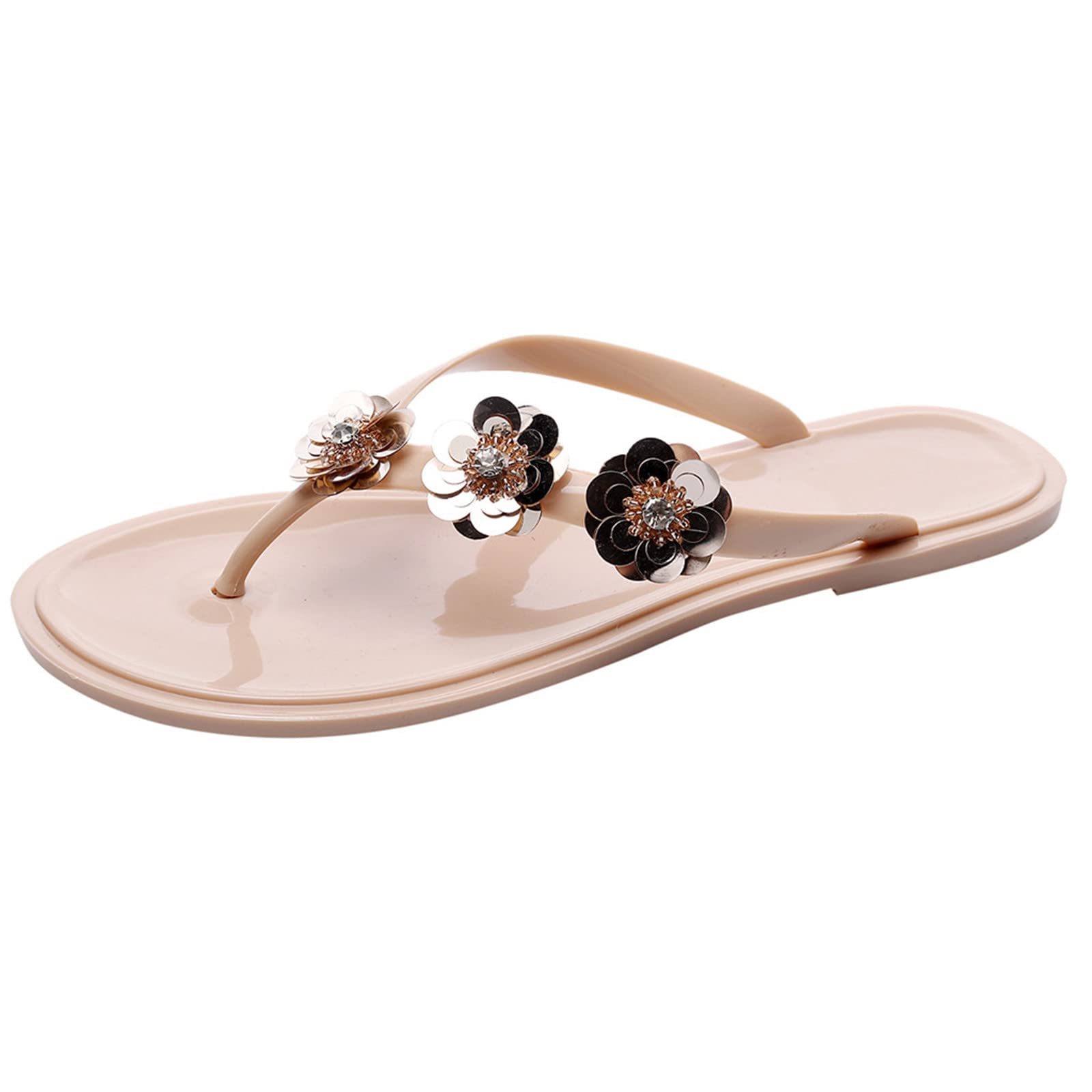 Women's Fashion Wedge Sandals with Sequin Clip Toe & Flower Design - Comfortable Flat Summer Beach Sandals for Casual Outings, Vacations & Poolside Relaxation