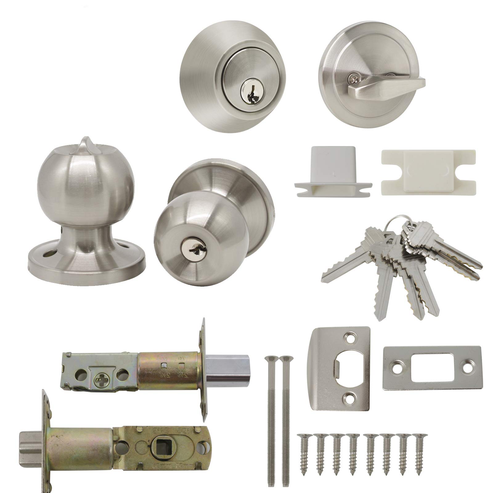 Gobrico Keyed Alike Entry Door Knob & Deadbolt Lock Set - Satin Nickel Finish, 1 Pack | Secure Front Door & Entrance Locks for Home Safety