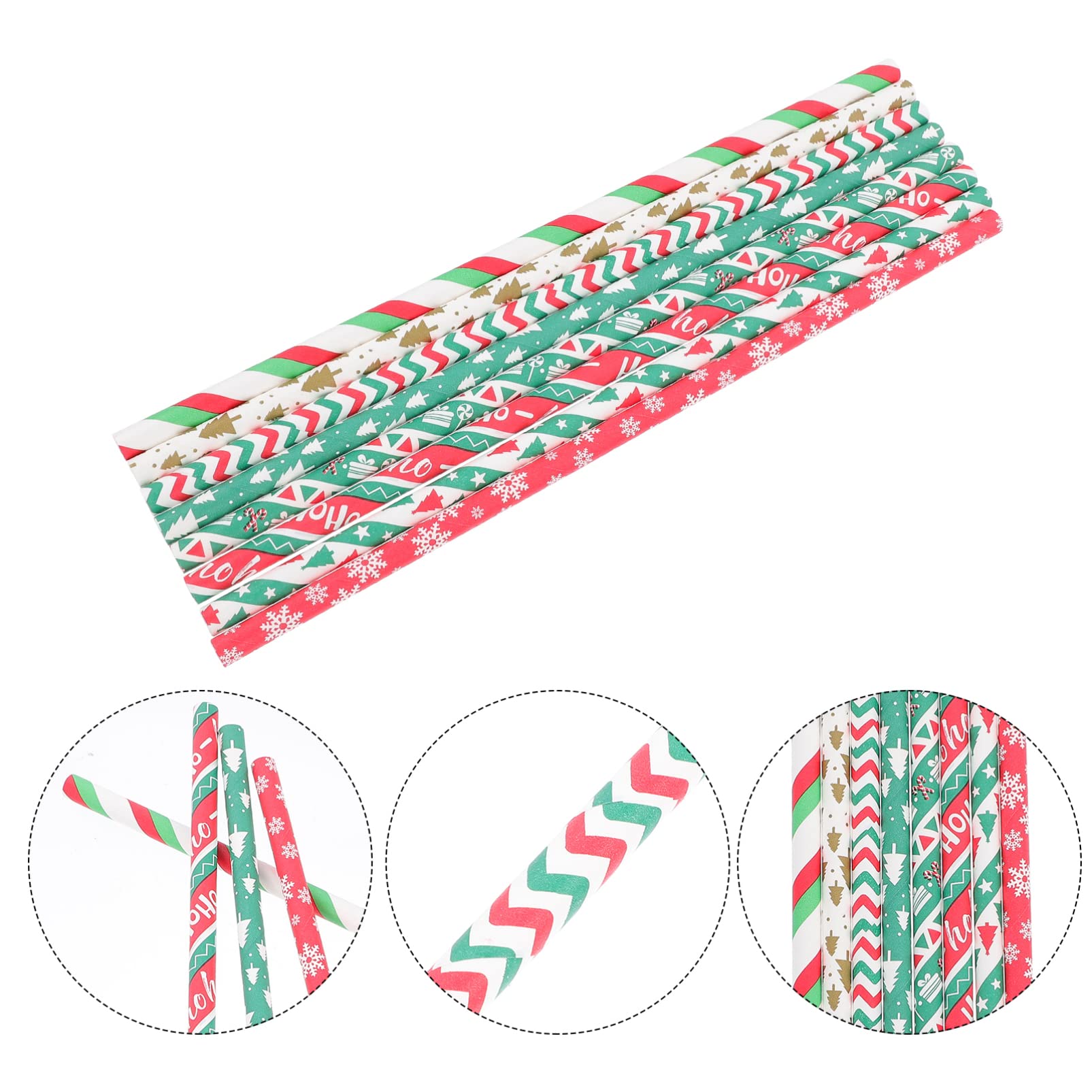 200pcs Christmas Paper Straws - Striped Holiday Drinking Straws for Juice, Party, Dessert & Decoration | Perfect for Christmas Celebrations, Seasonal Parties & Banquet Decor