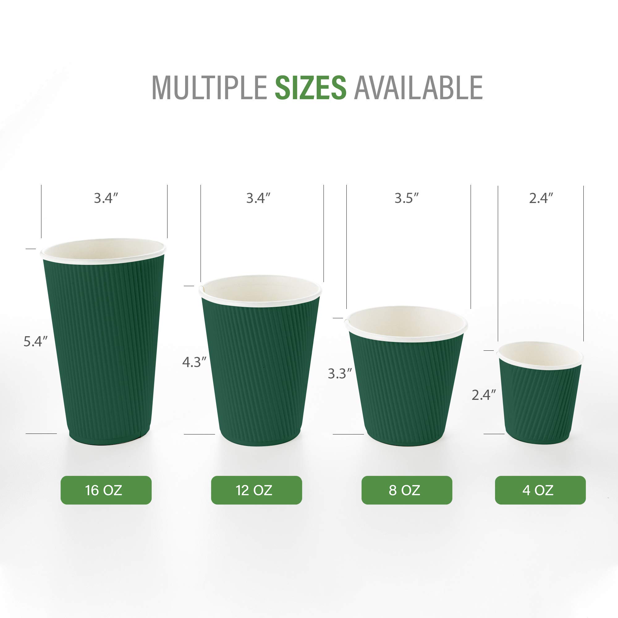 Restaurantware 4oz Ripple Insulated Coffee Cups - 500 Pack Double Wall Corrugated Paper Cups | Leakproof & Non-Slip Forest Green Recyclable Coffee Cups (Lids Sold Separately) | Perfect for Coffee Shops, Offices & Catering Events