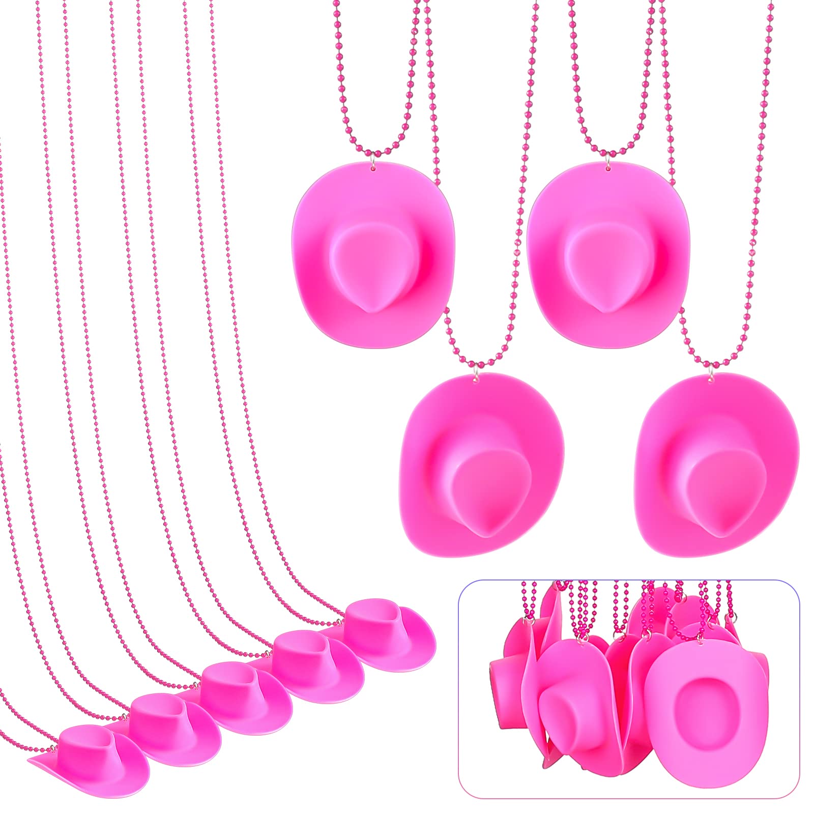 24 Pcs Cowgirl Cowboy Hat Necklaces - Western Mini Hat Party Favors with Beads for Bachelorette, Birthday & Mardi Gras - Perfect for Cowboy Themed Parties, Country Concerts & Western Events (Hot Style)