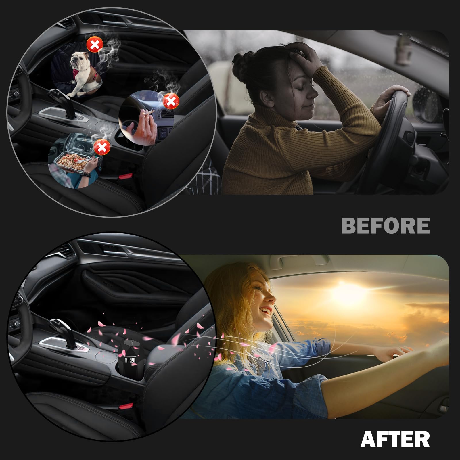 2PCS Aromatherapy Car Trash Can with Lid - Diamond Design Mini Garbage Bin for Cup Holder, Perfect for Car, Home, Office, Kitchen & Bedroom - Black | Portable Waste Container for Road Trips, Daily Commute & Indoor Use