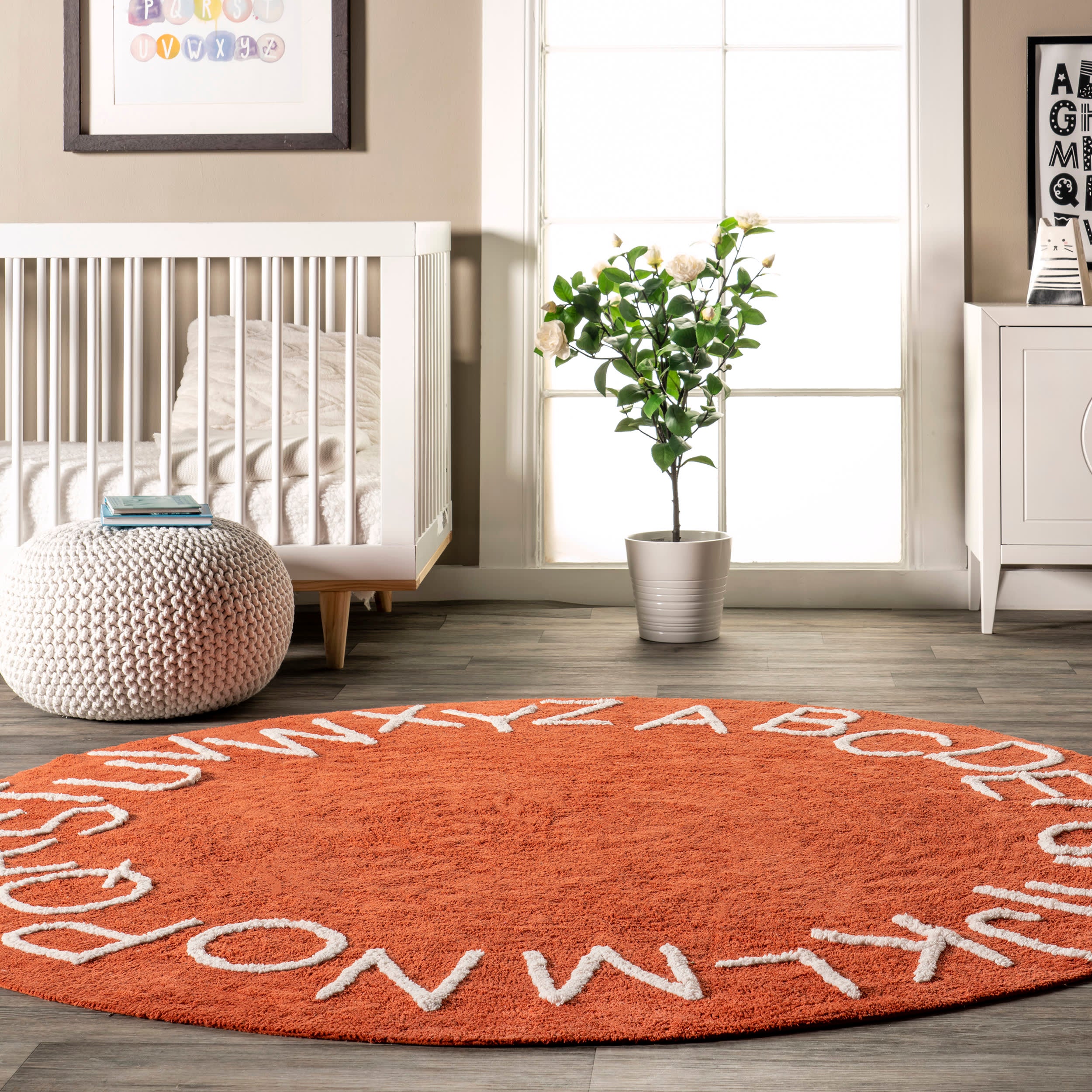 Alphabet Nursery Washable Rug - Soft Non-Slip Kids Play Mat for Baby Room & Playroom - Rust Color - Perfect for Learning ABCs, Crawling & Playtime