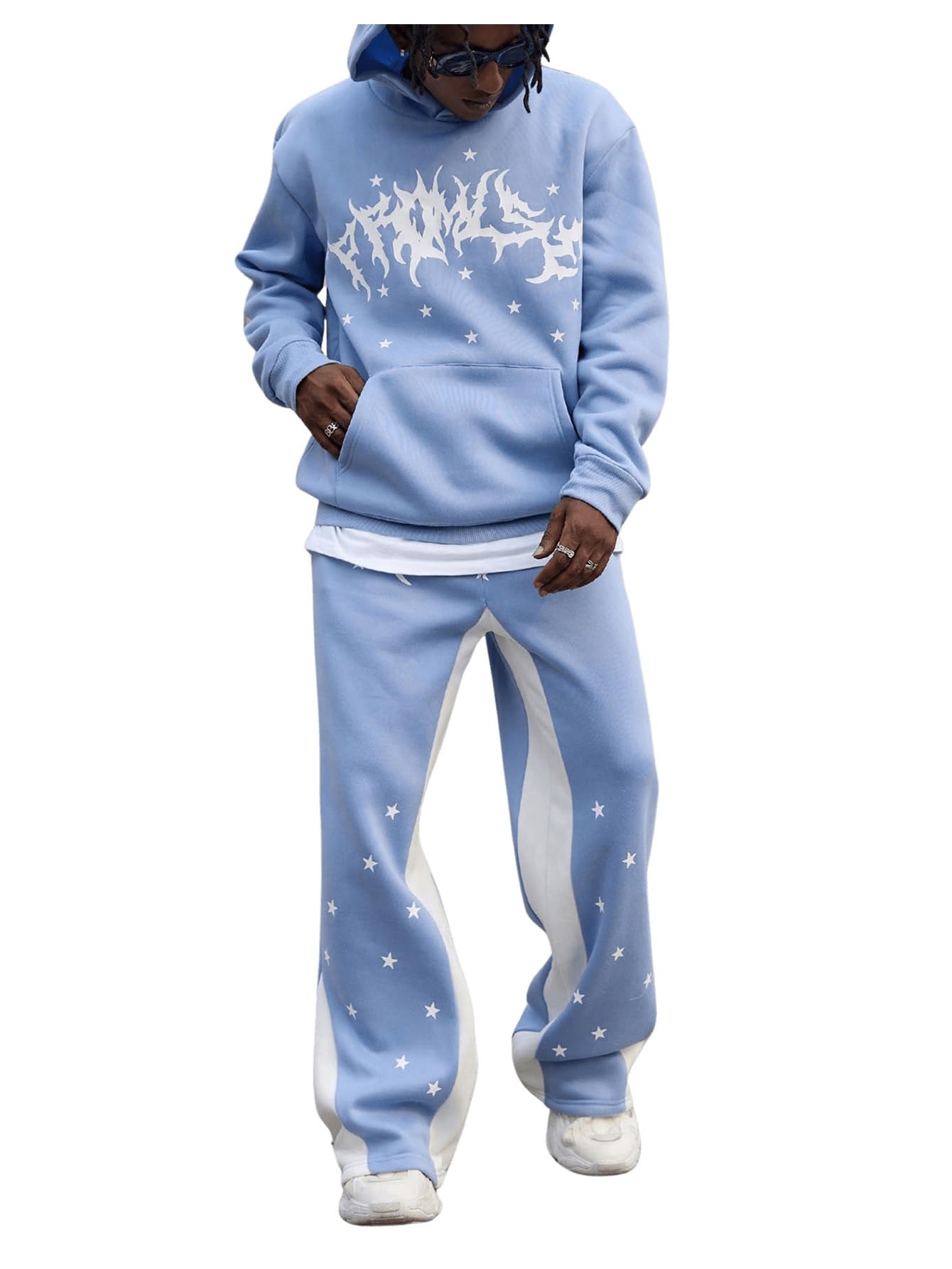 GORGLITTER Men's 2-Piece Sweatsuit Set - Graphic Hoodie & Wide Leg Sweatpants Jogging Outfit for Gym, Lounge & Streetwear | Comfortable Athletic Wear