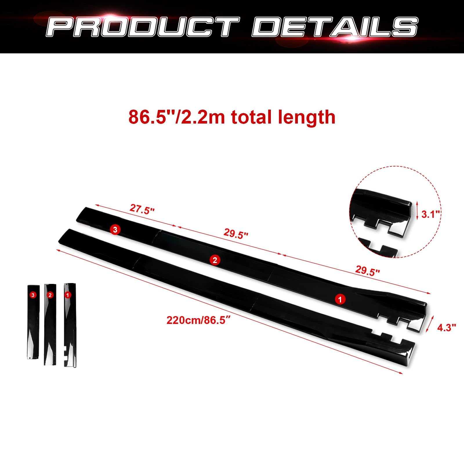 Universal Fit Car Side Skirts - Rocker Panel Protector with Splitter Winglets & Diffuser | Durable Bottom Line Extension Body Kit for Enhanced Style & Protection | Perfect for Street Racing, Car Shows & Daily Driving