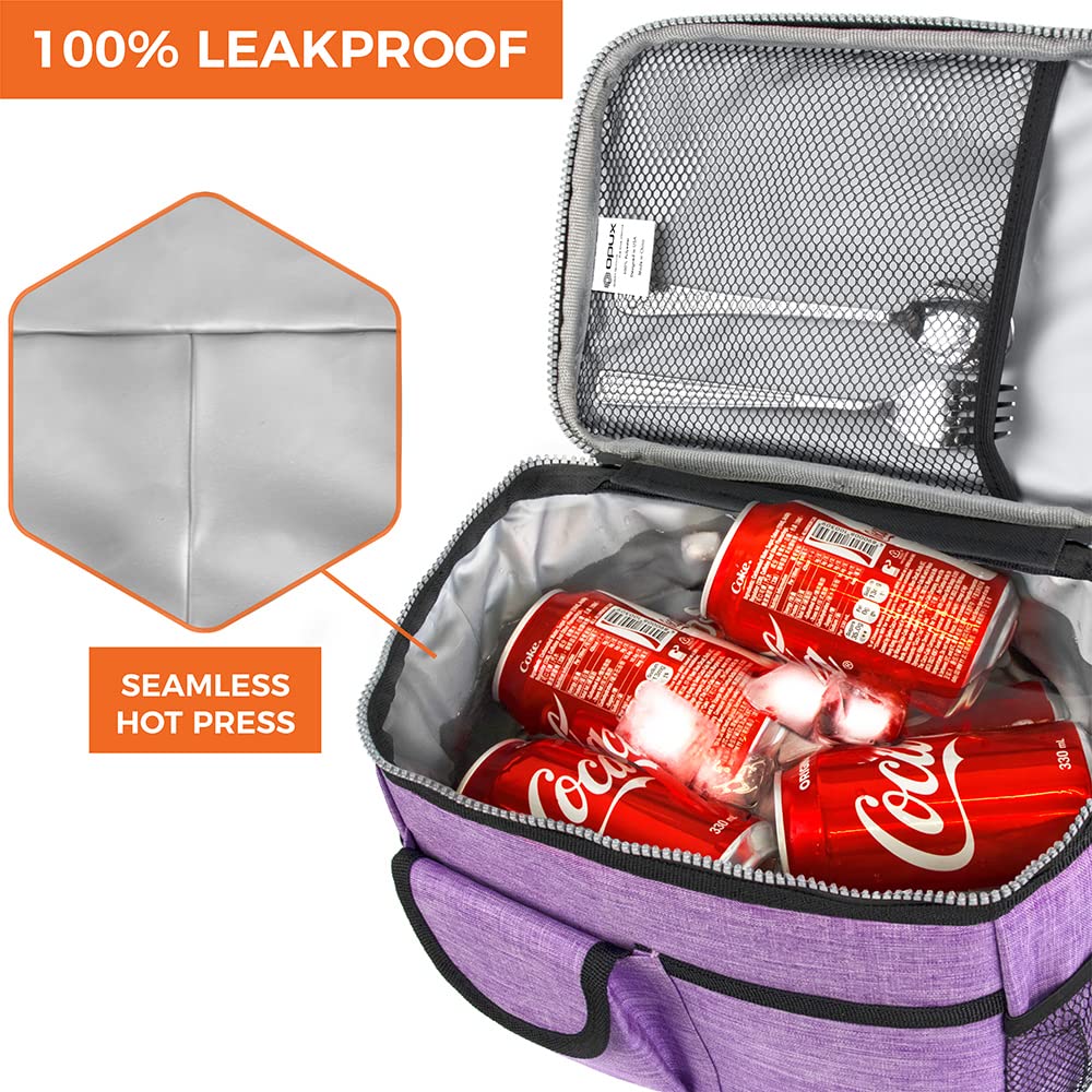 OPUX Insulated Lunch Bag for Men & Women - Leakproof Heather Purple Lunch Box for Work & School, Portable Soft Cooler Bag with Shoulder Strap - Adult & Kids Lunchbox for Office, Picnic, Hiking (14 Can/8L Capacity)