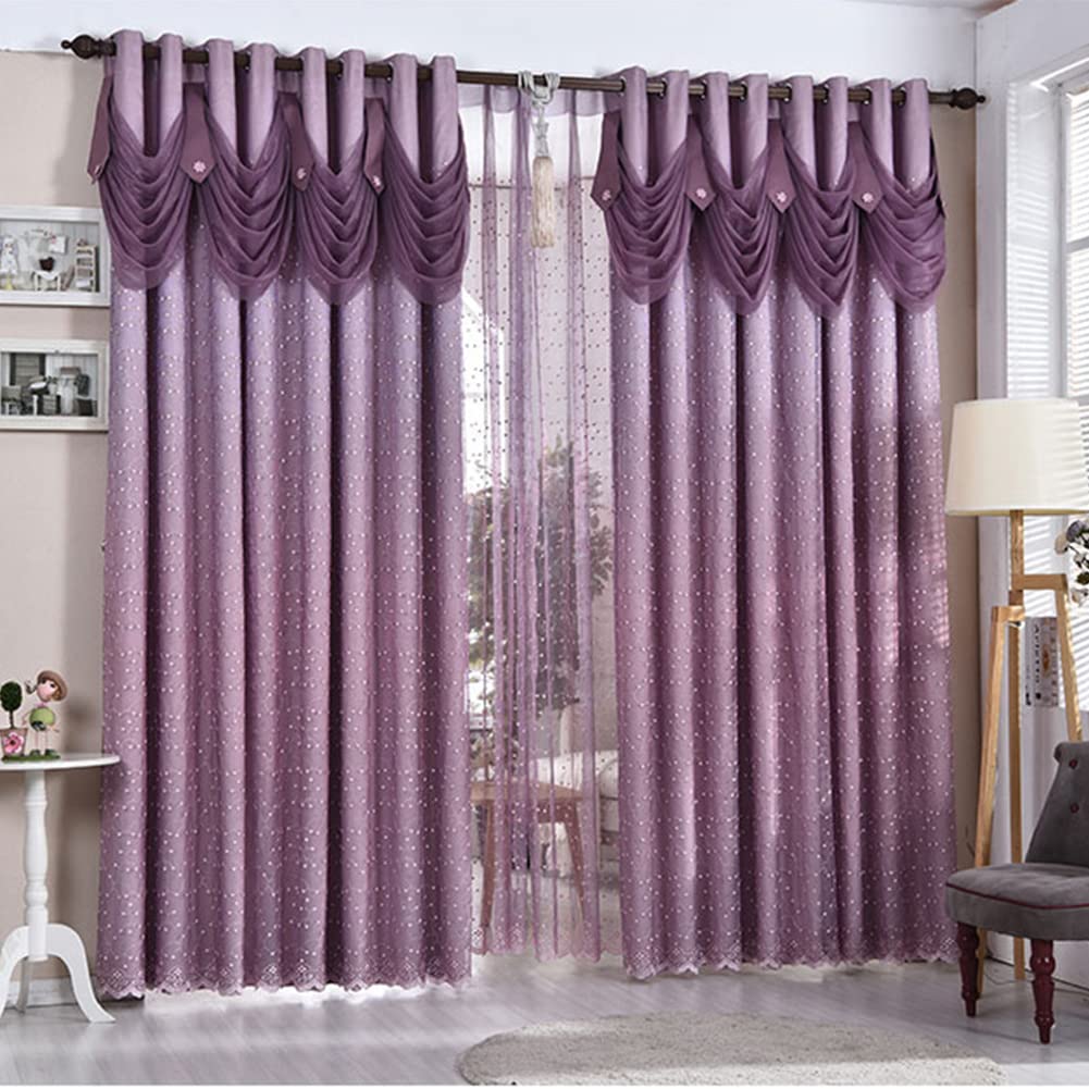 Double Layer Blackout Curtains with Embroidered Lace Design - Thermal Insulated Room Darkening Window Treatment for Bedroom & Living Room (1 Panel) | Perfect for Light Control, Privacy & Home Decor