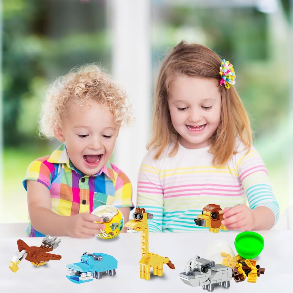WODMAZ 12PCS Prefilled Easter Eggs with Animal Building Blocks - Safari Animal Toys Set for Kids, Easter Basket Stuffers, Classroom Prizes & Egg Hunt Gifts - Perfect for Easter Celebrations, Birthday Parties & Educational Playtime