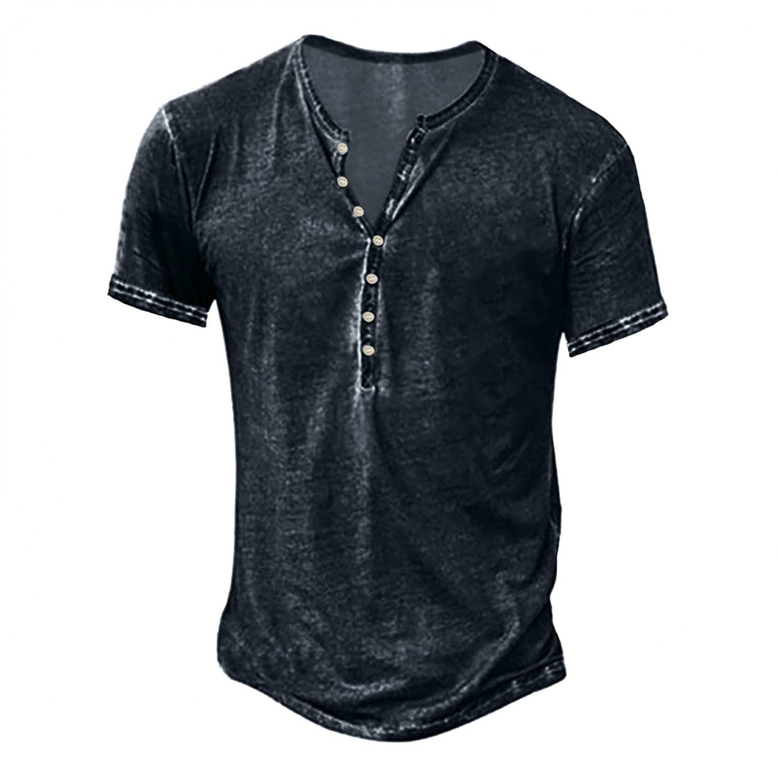 XXBR Men's Distressed Henley Shirts - Vintage Short Sleeve Button Down Tee with Washed Finish | Casual Retro Style for Everyday Wear, Street Fashion & Weekend Outings