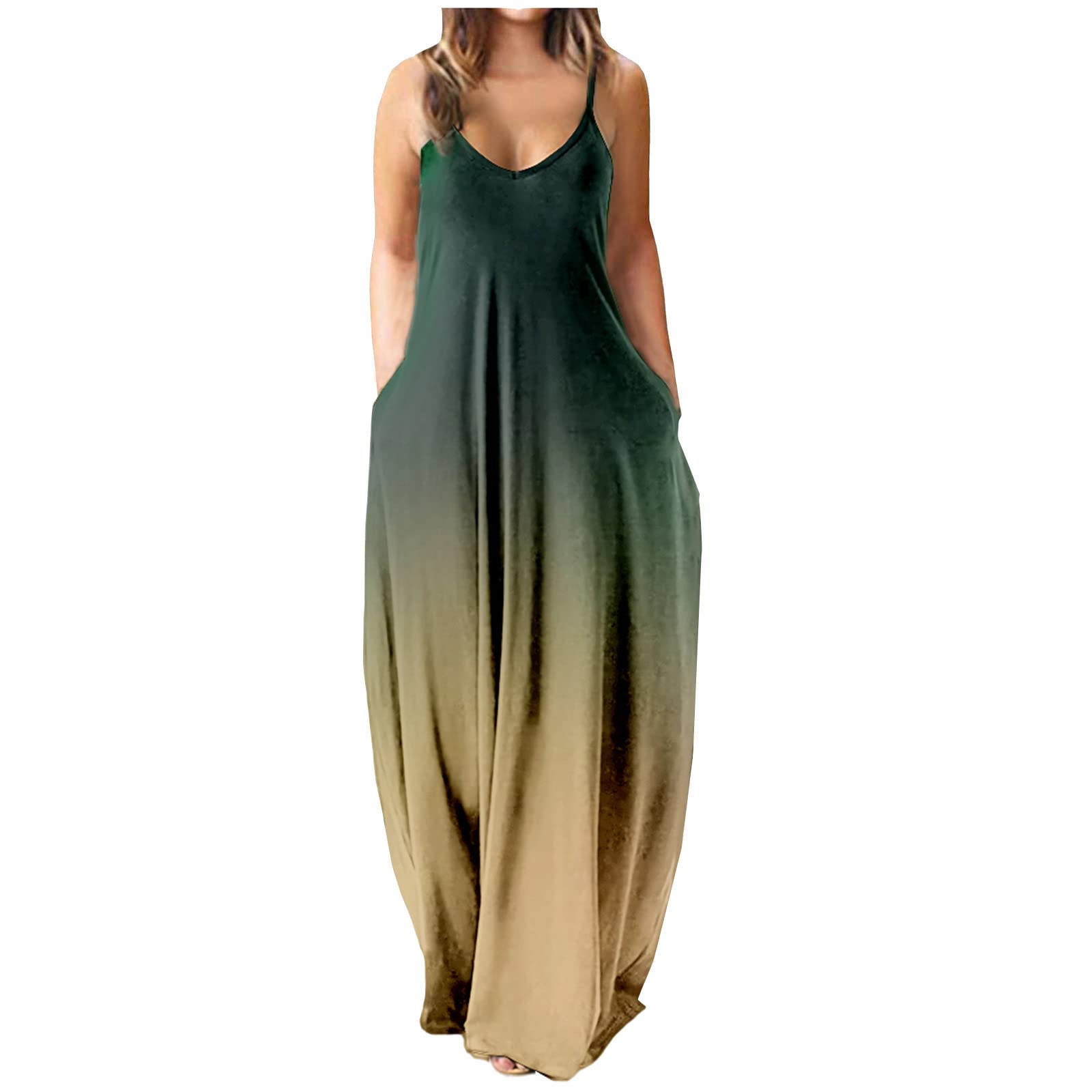 2023 Women's Summer Sexy Sling V-Neck Sleeveless Tie-Dye Print Midi Dress - Beach Party, Casual Outing & Vacation Wear