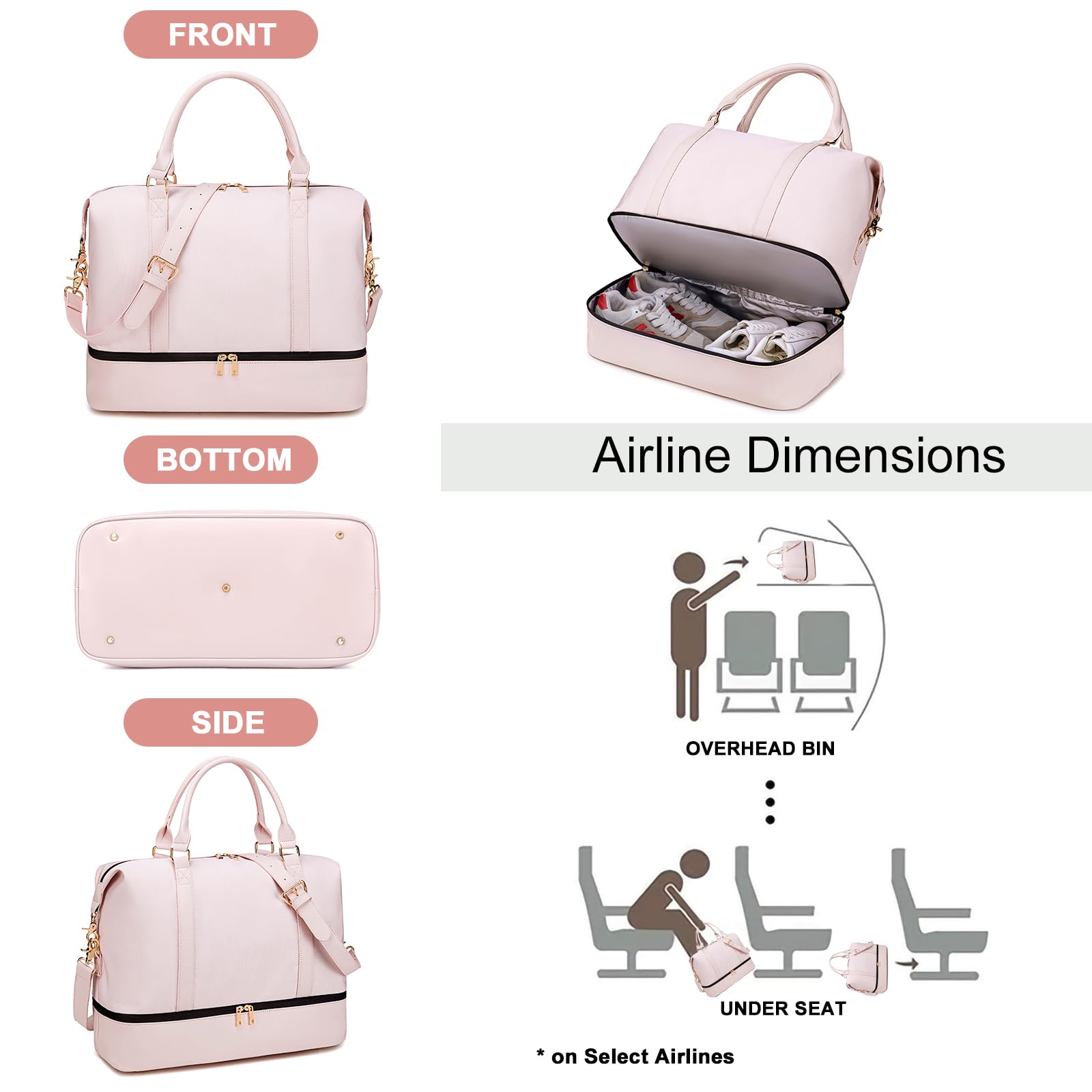 Women's Canvas Weekender Bag - Large Travel Duffel Carry On Overnight Tote for Weekend Getaways, Gym, Beach & Airplane Travel (Black)