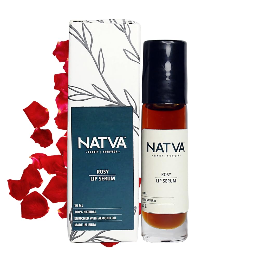 NATVA Lip Serum Roll On for Dark & Pigmented Lips - 10ml | 100% Natural with Pure Rose & Almond Oil | Hydrating & Lightening Treatment for Women & Men | Perfect for Daily Lip Care & Nighttime Repair
