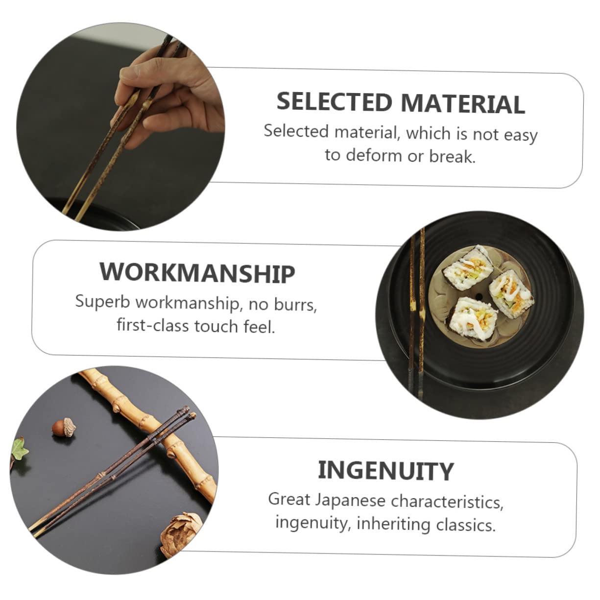 Hemoton Reusable Bamboo Chopsticks with Glass Dish Set - 1 Pair Japanese Style Vintage Sushi Chopsticks for Asian Dining, Home Kitchen & Restaurant Use