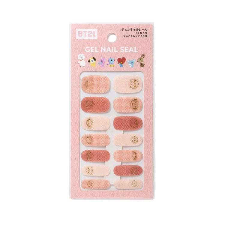 BT21 Line Friends Japan Baby Buddy Gel Nail Seal - Pink Check Color Nail Art Stickers for Cute Manicure | Perfect for DIY Nail Design, Girls' Parties & Kawaii Fashion Accessories