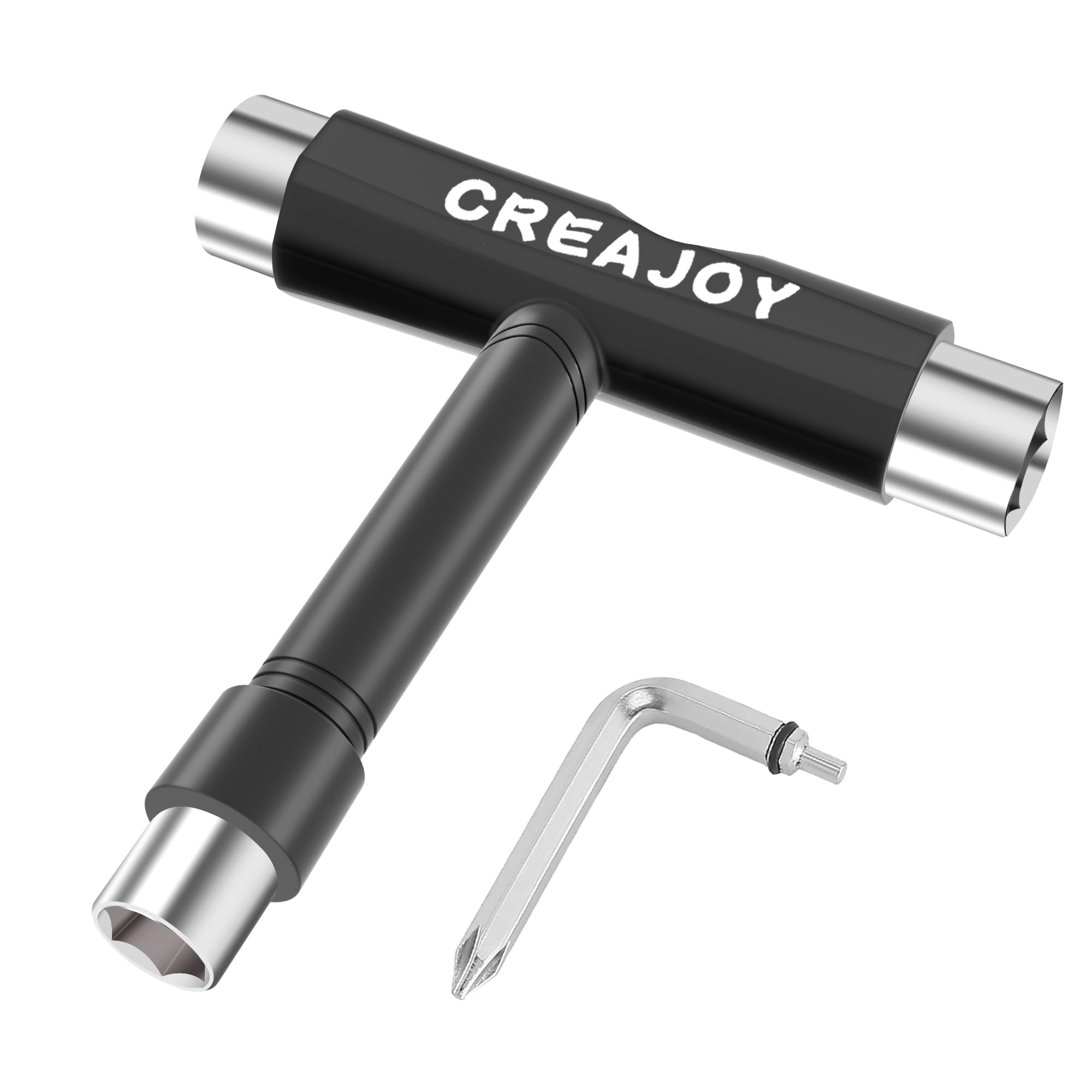 Multi-Function All-in-One Skateboard Tool Kit - Portable T-Tool with T-Type Allen Key & L-Type Phillips Head Wrench Screwdriver for Skateboard Maintenance & Repair (Black) | Perfect for Skateboarders, Longboarders & DIY Enthusiasts