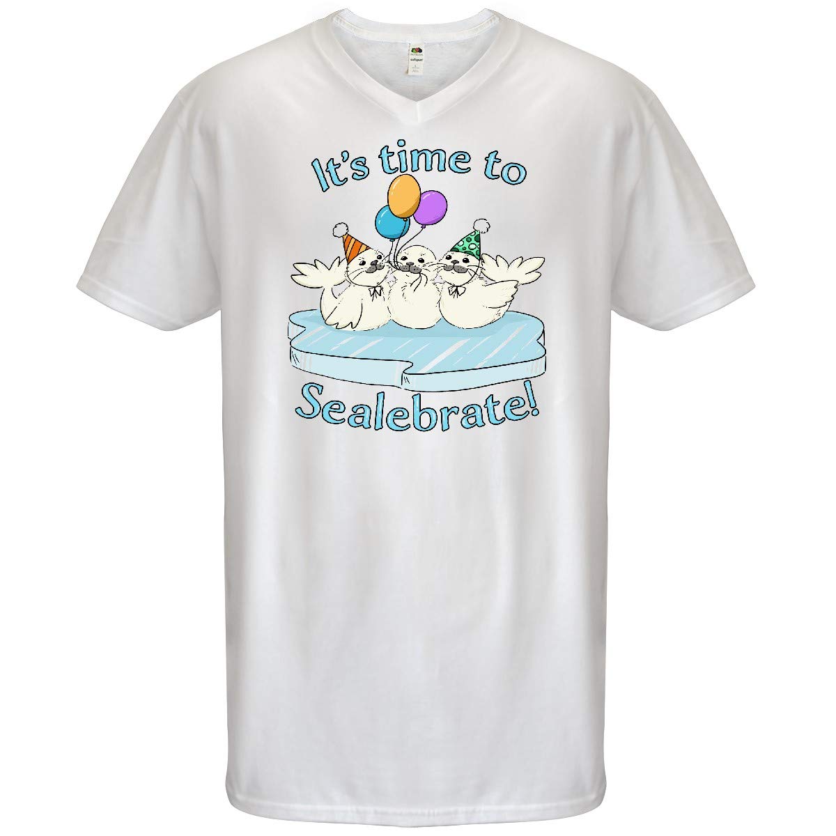 Inktastic Men's V-Neck T-Shirt - Fun 'It's Time to Sealebrate' Seal & Balloons Graphic Tee for Casual Wear, Beach Outings & Animal Lovers