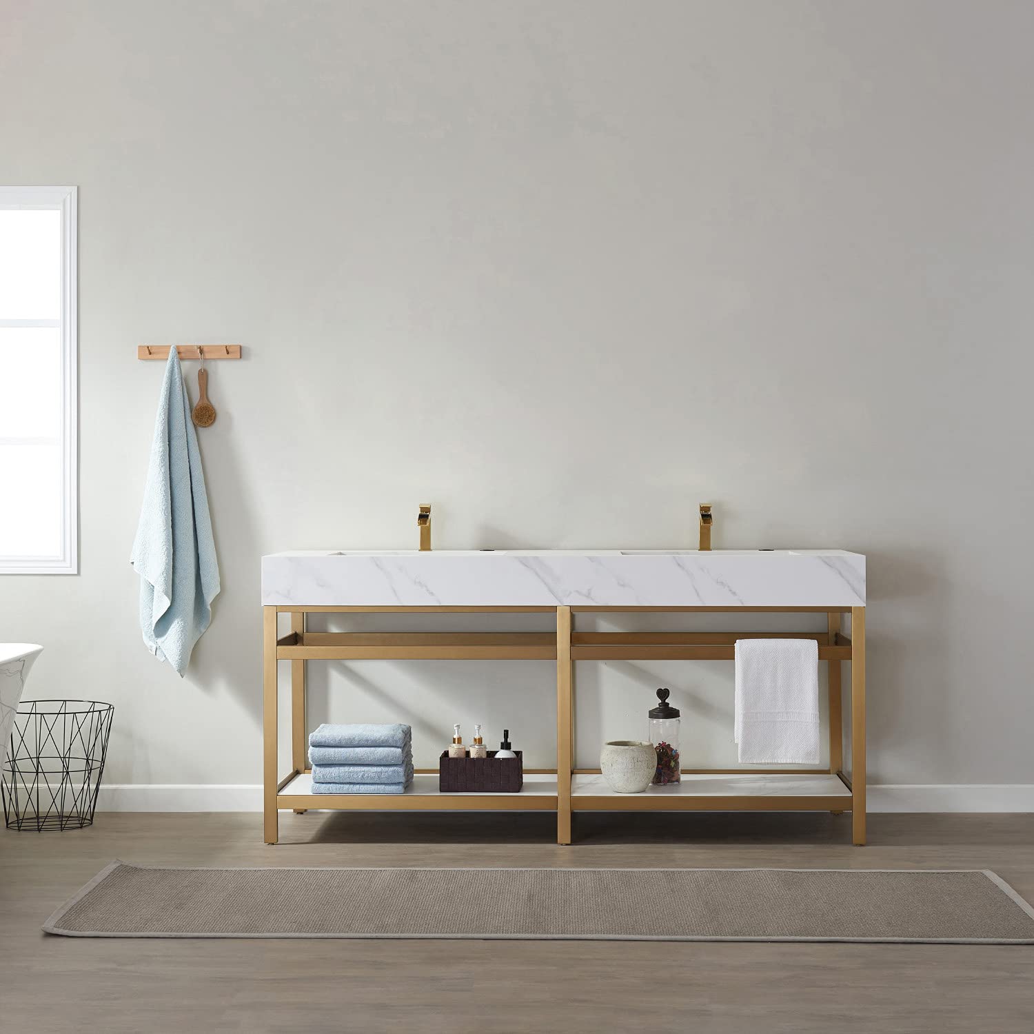 Vinnova Bilbao 36 Inch Bathroom Vanity with Soft-Close Drawers - Modern Brushed Gold Finish - Perfect for Master Bath, Guest Bath & Powder Room Remodeling