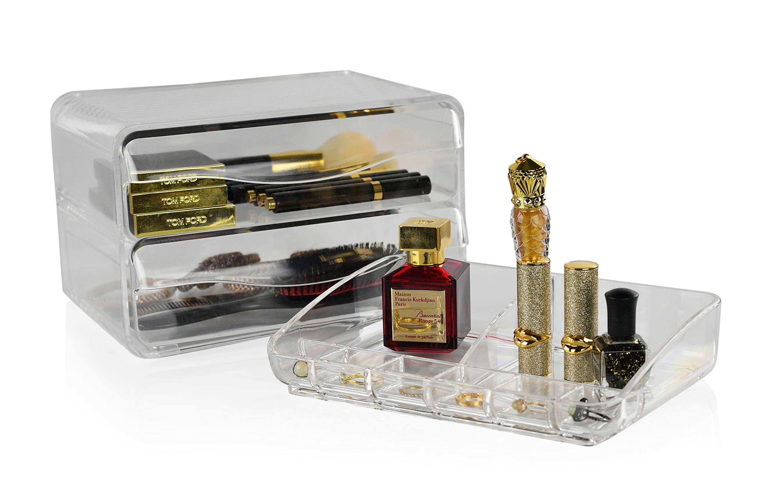 Clear Acrylic 2-Drawer Desktop Organizer - Perfect for Office Supplies, Makeup & Cosmetics Storage - Ideal for Home Office, Vanity & Beauty Station Organization