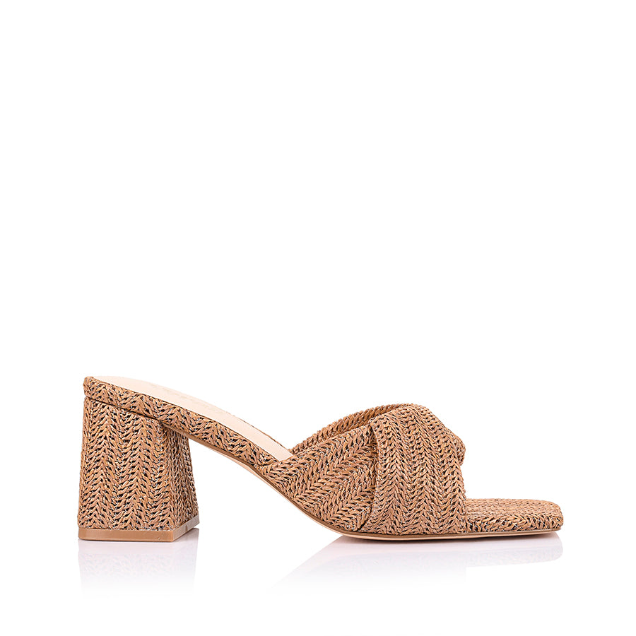 Stella Block Heel Mules - Comfortable Tan Raffia Slides for Women | Perfect for Summer Outfits, Beach Vacations & Casual Wear