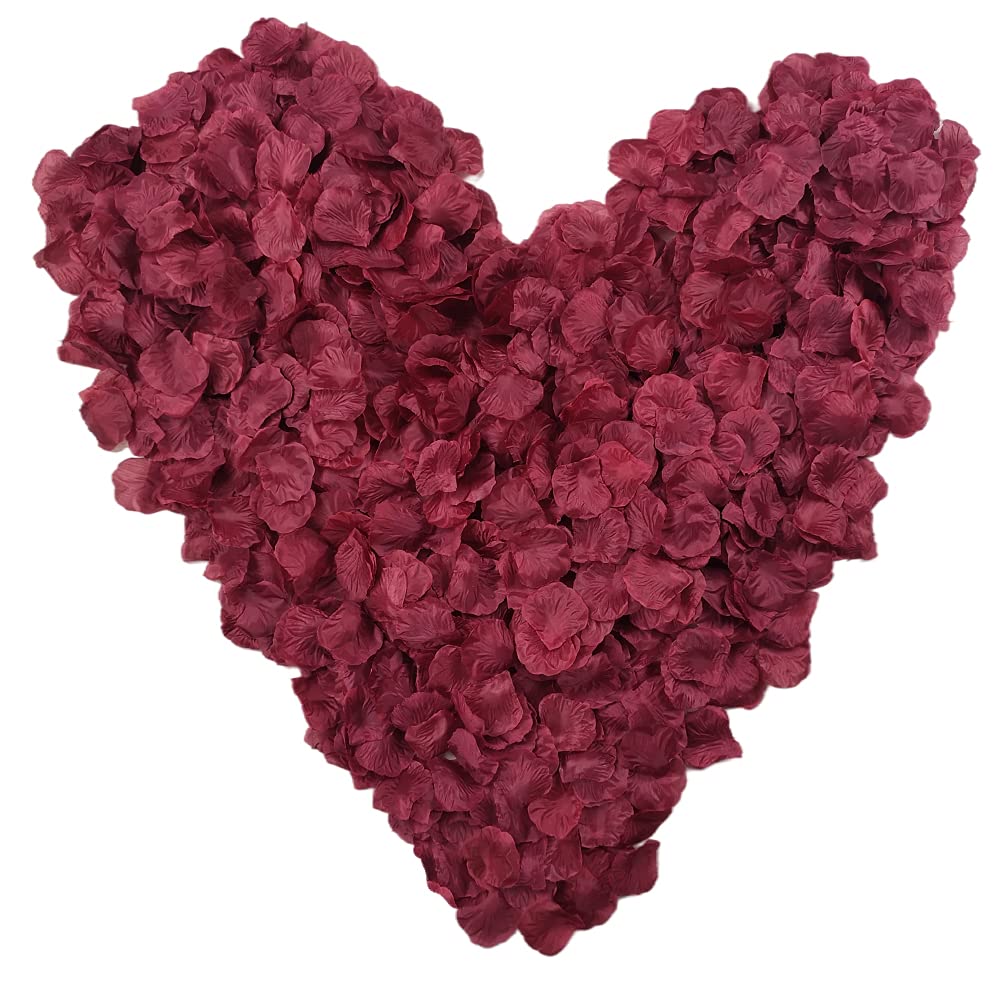 Artificial Silk Rose Petals - Dark Red Fake Rose Flower Petals for Wedding Decor, Romantic Night, Valentine's Day, Birthday Party, Fashion Event | Perfect for Table Scatter, Aisle Decoration, Photo Backdrops & Romantic Proposals