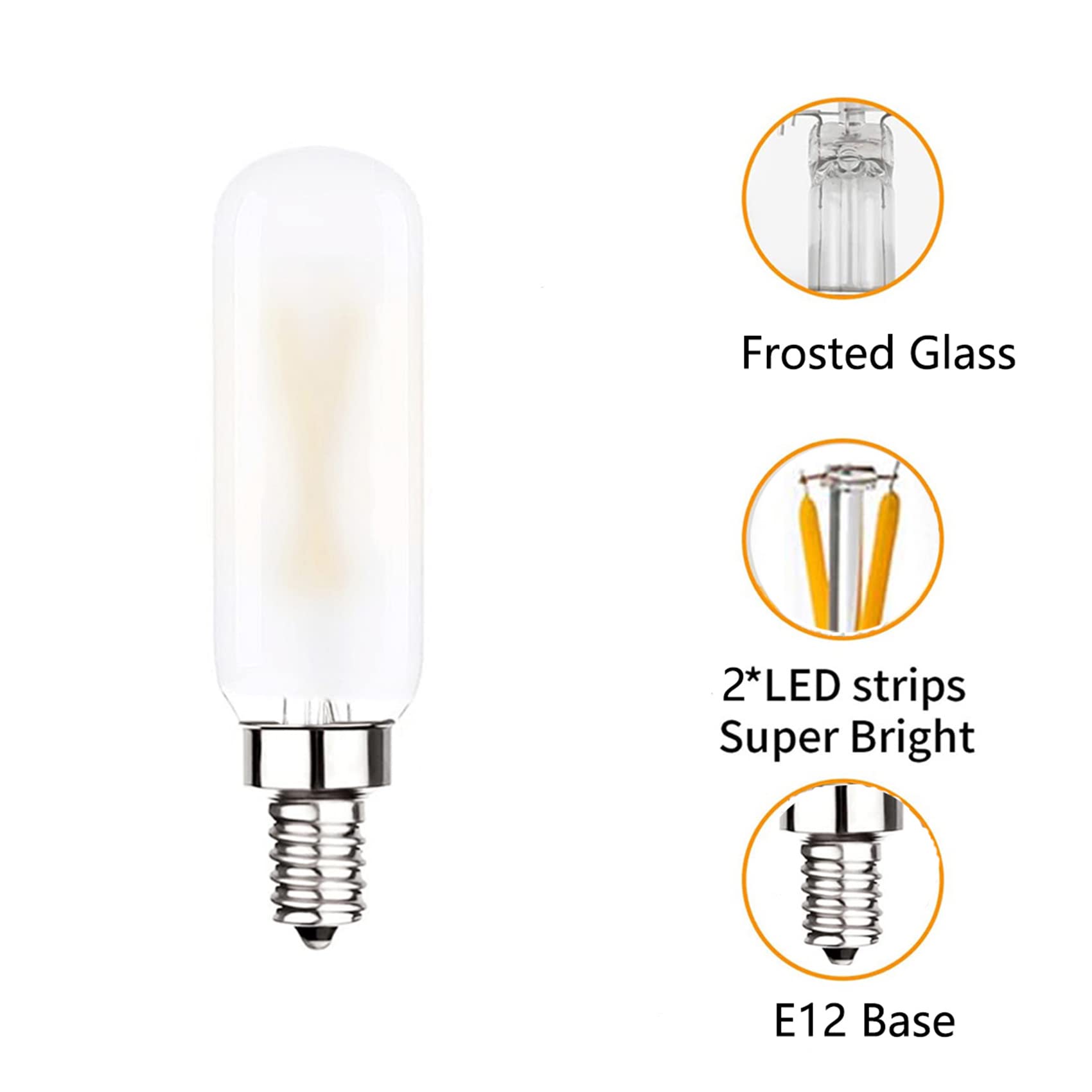 Dimmable T6 LED Bulb 25W Equivalent, E12 Candelabra Base, Soft White 3000K, T25 Mini Tubular Frosted Glass Filament - 12 Pack for Chandeliers, Ceiling Fans, and Vintage Lighting Fixtures